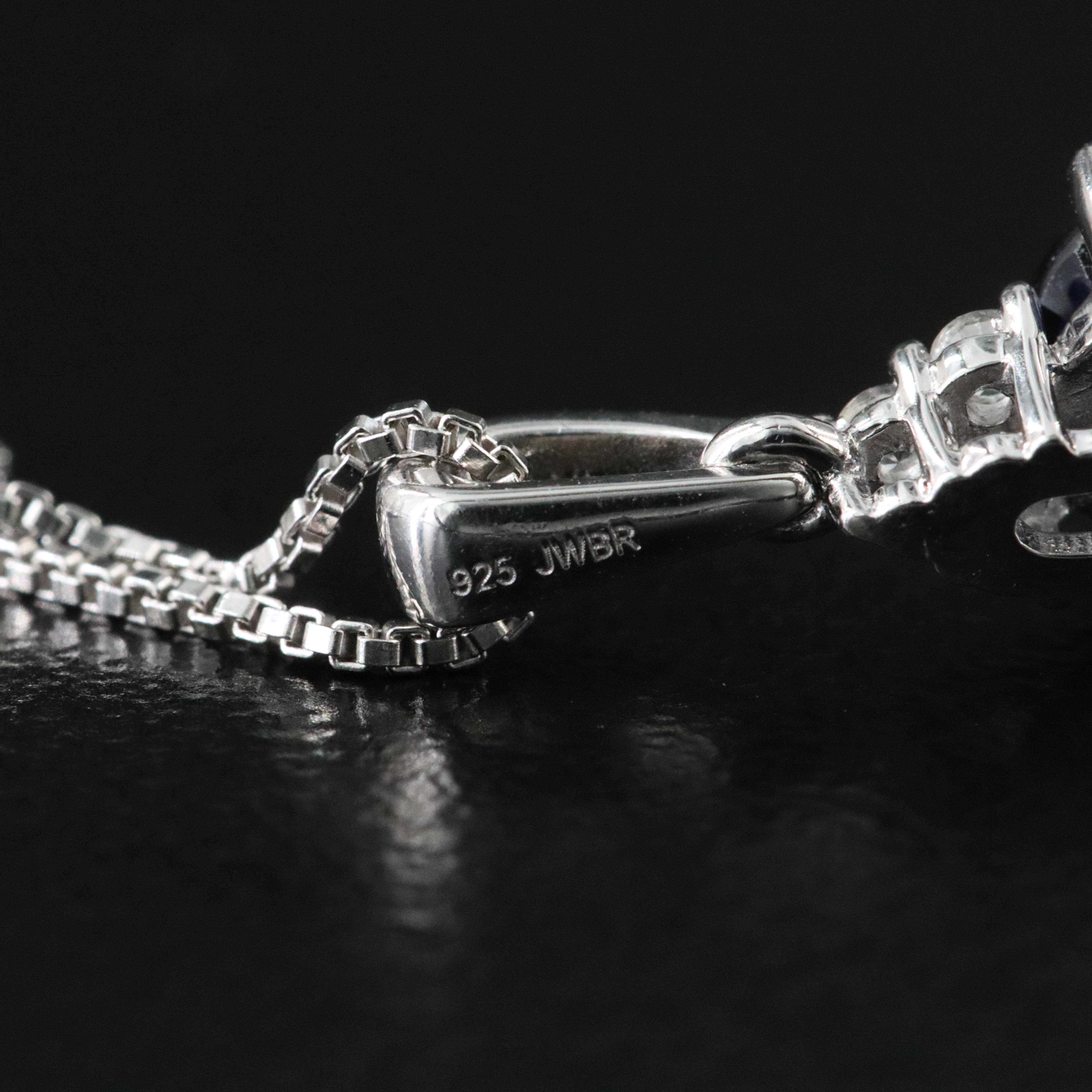 Sterling Sapphire Pendant Necklace with White Sapphire Accents