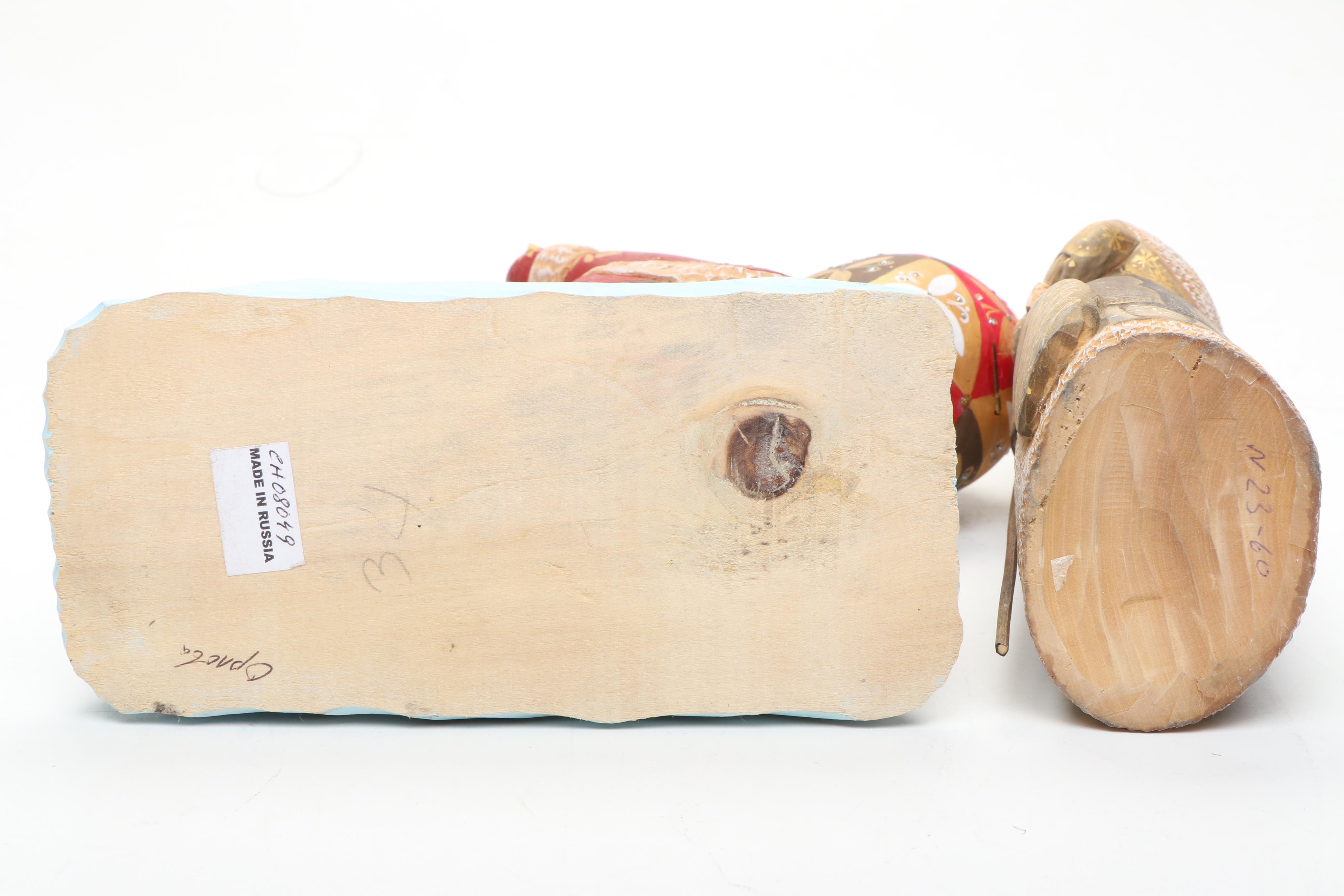 Russian Folk Style Hand Carved Father Frost Figurine and Boxes