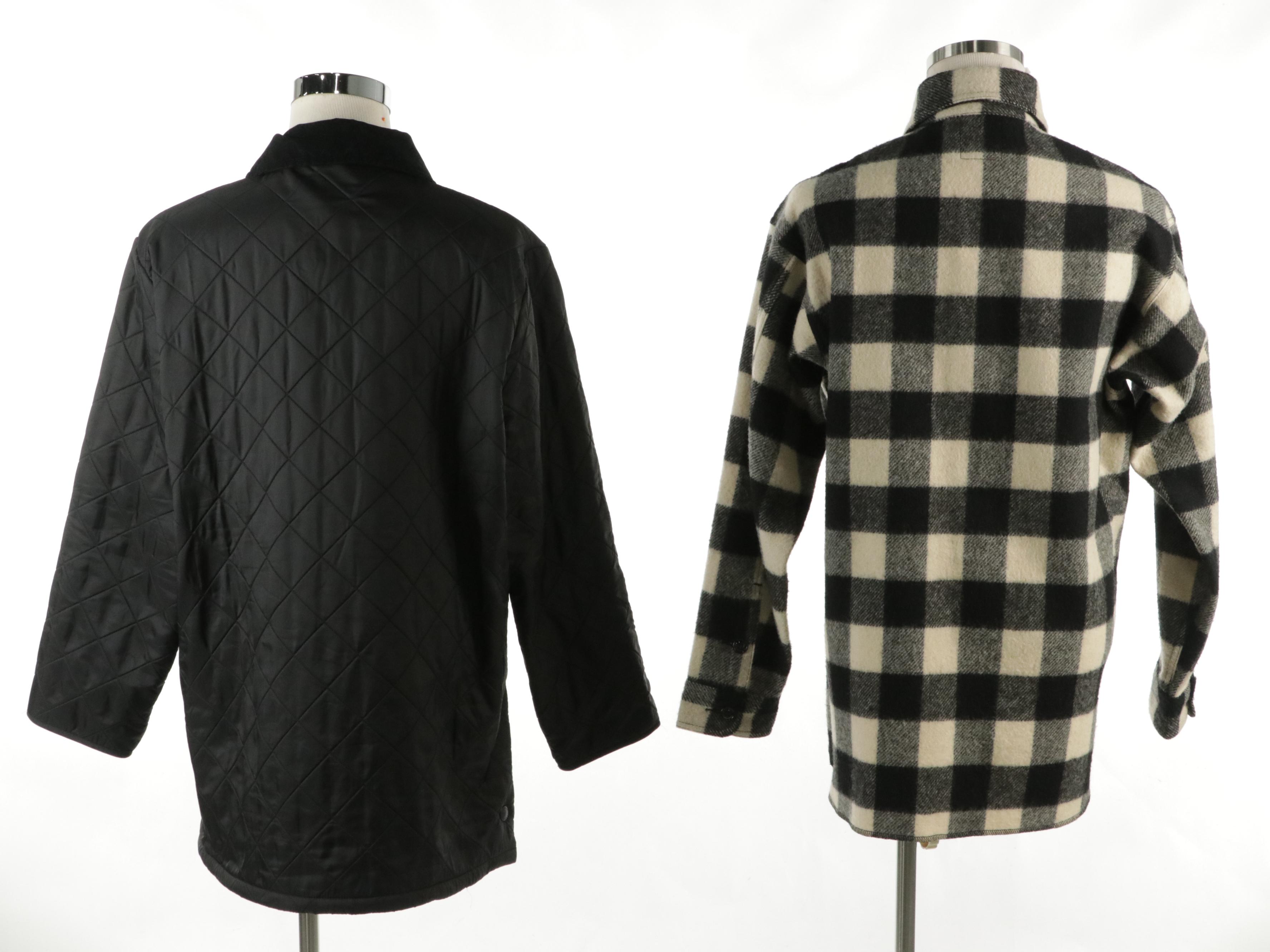 Men's Barbour Quilted Nylon Coat & Johnson Woolen Mills Buffalo Check Wool Shirt