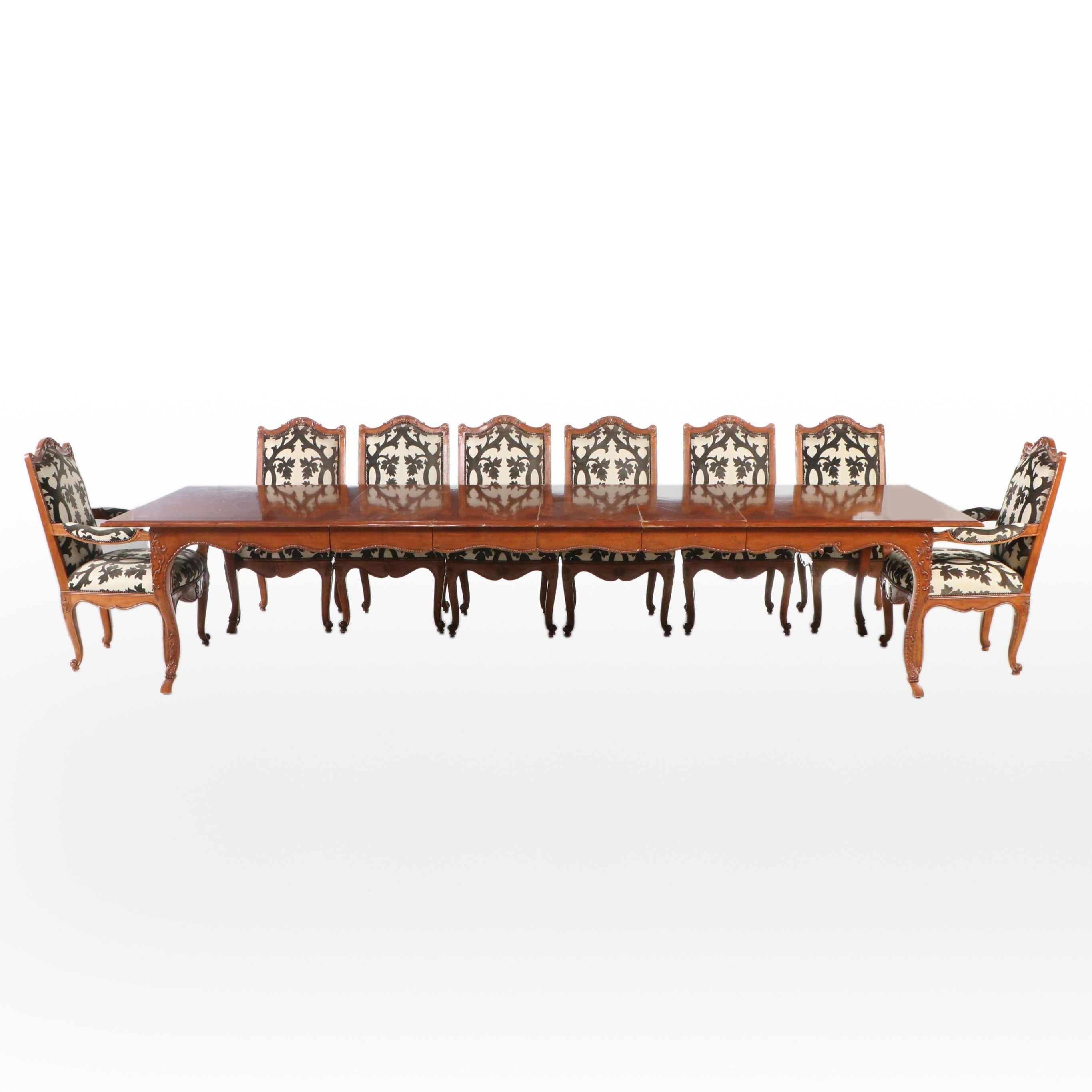 Baker Furniture Louis XV Style Carved Dining Table and Eight Chairs