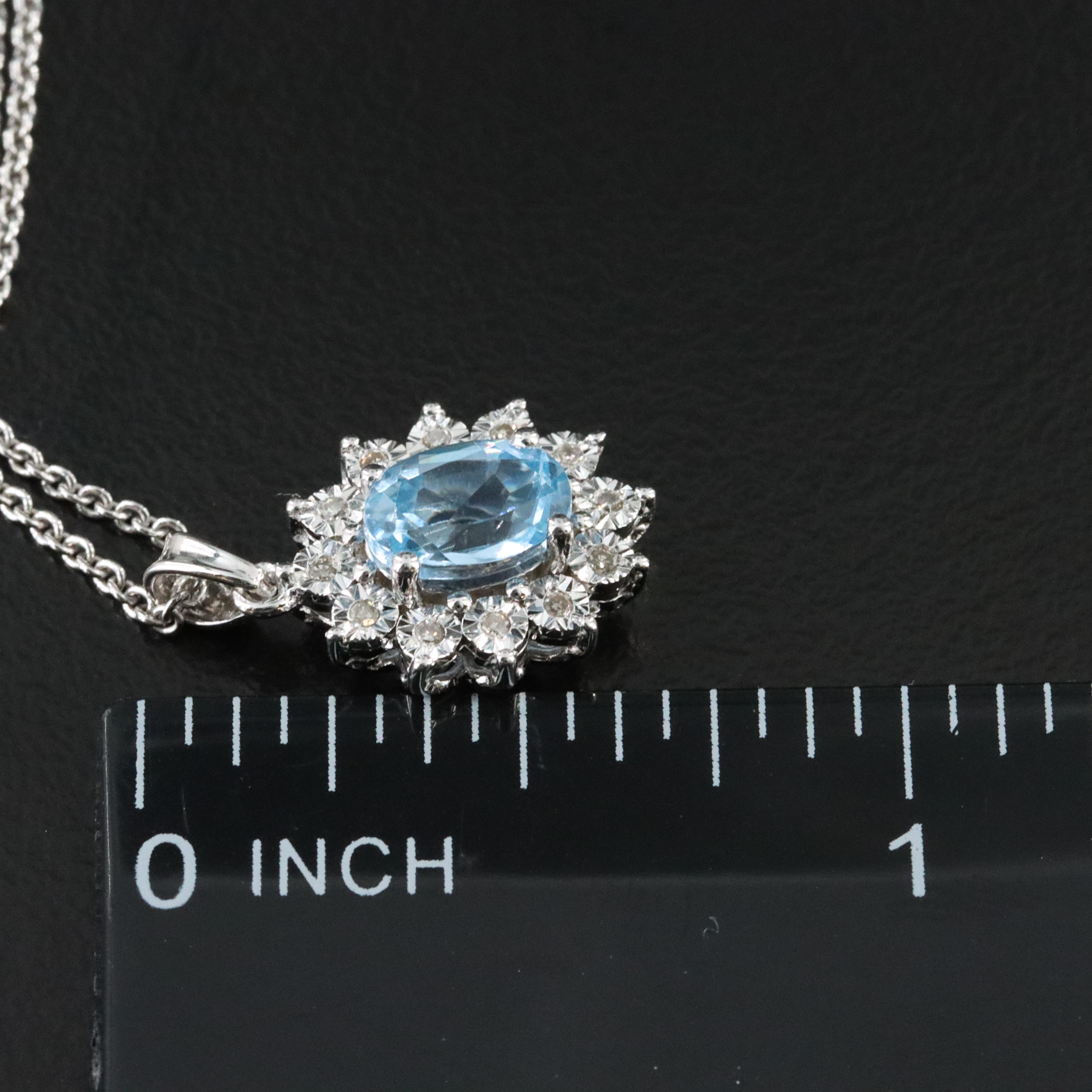 Sterling Blue Topaz and Diamond Pendant Necklace