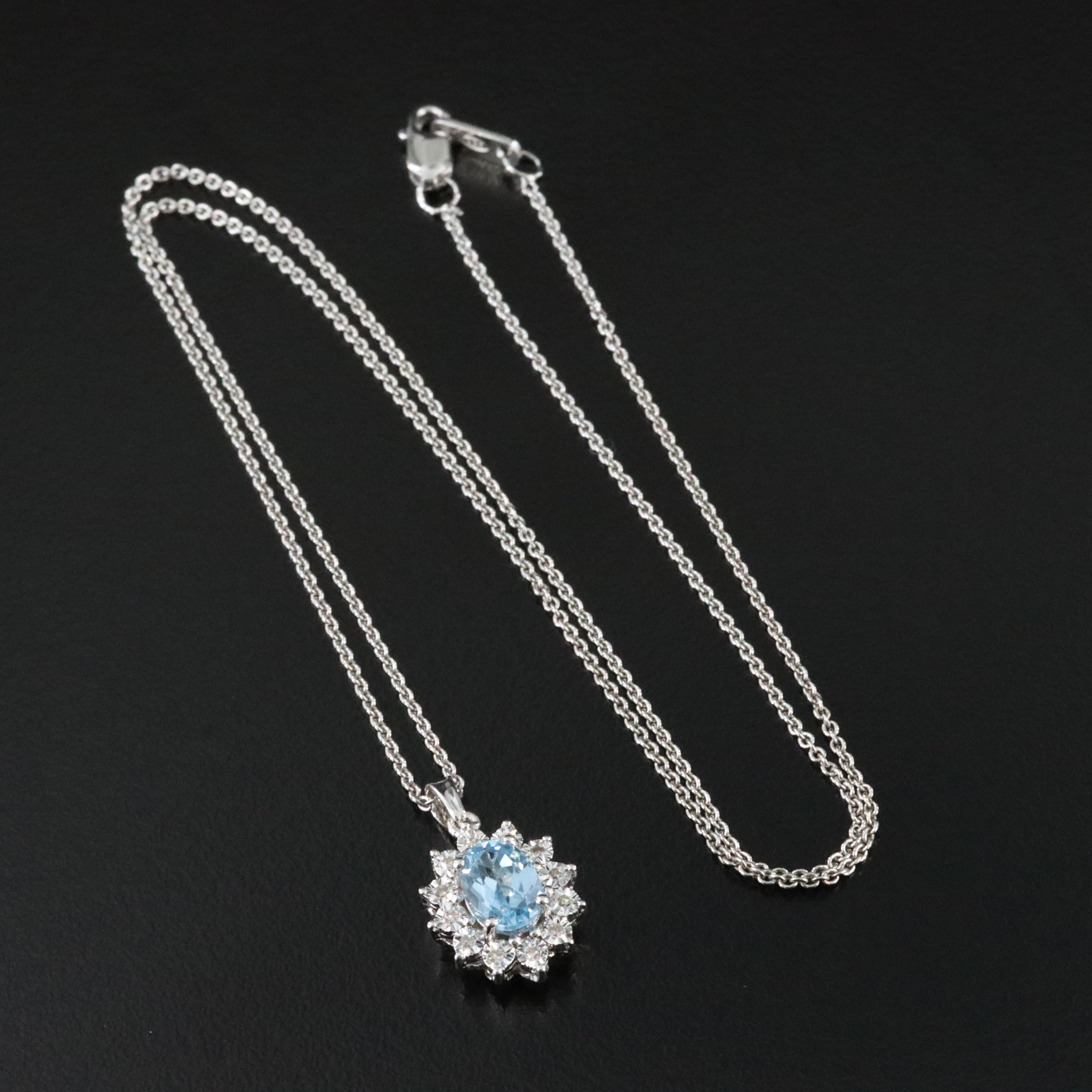 Sterling Blue Topaz and Diamond Pendant Necklace