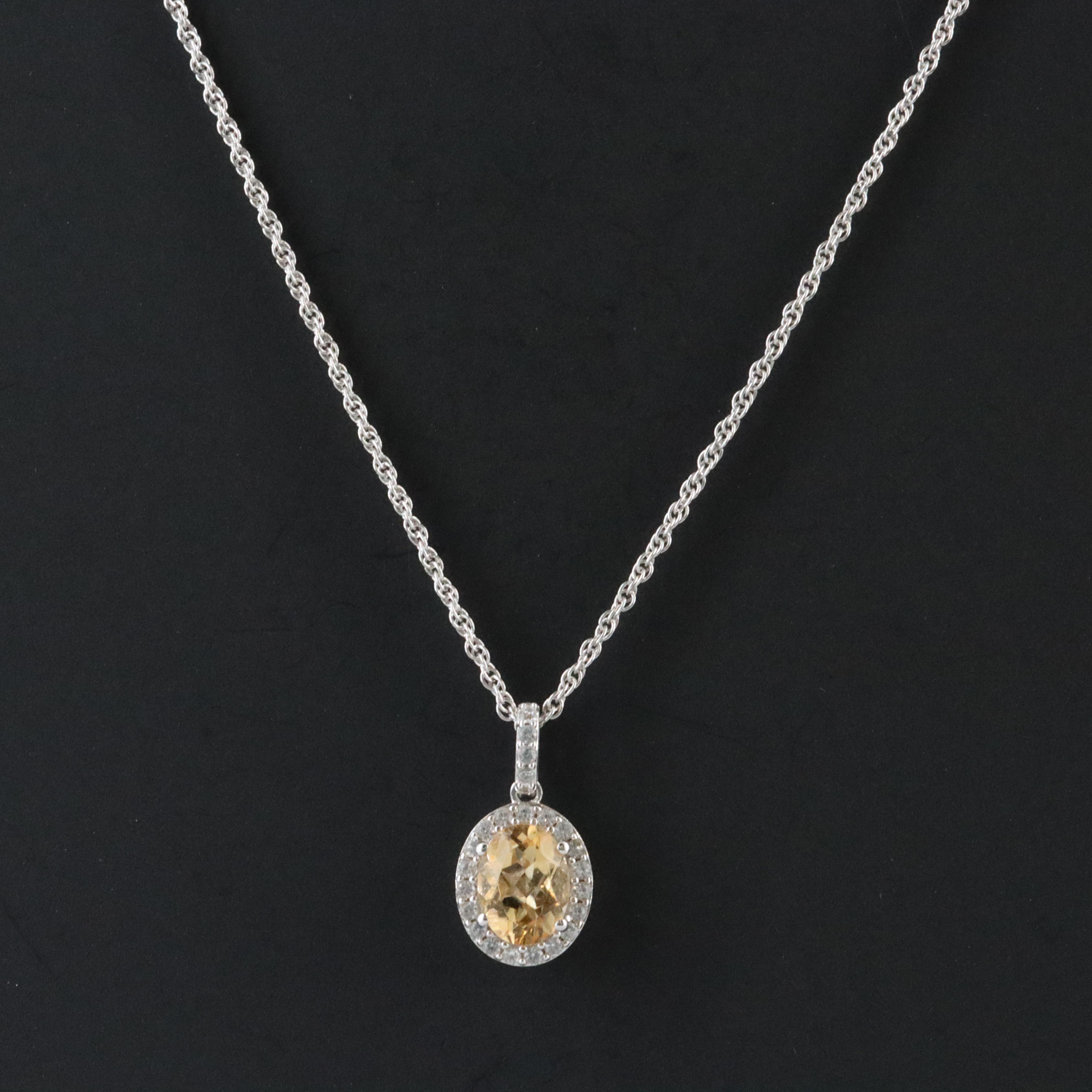 Sterling Citrine and White Sapphire Pendant Necklace