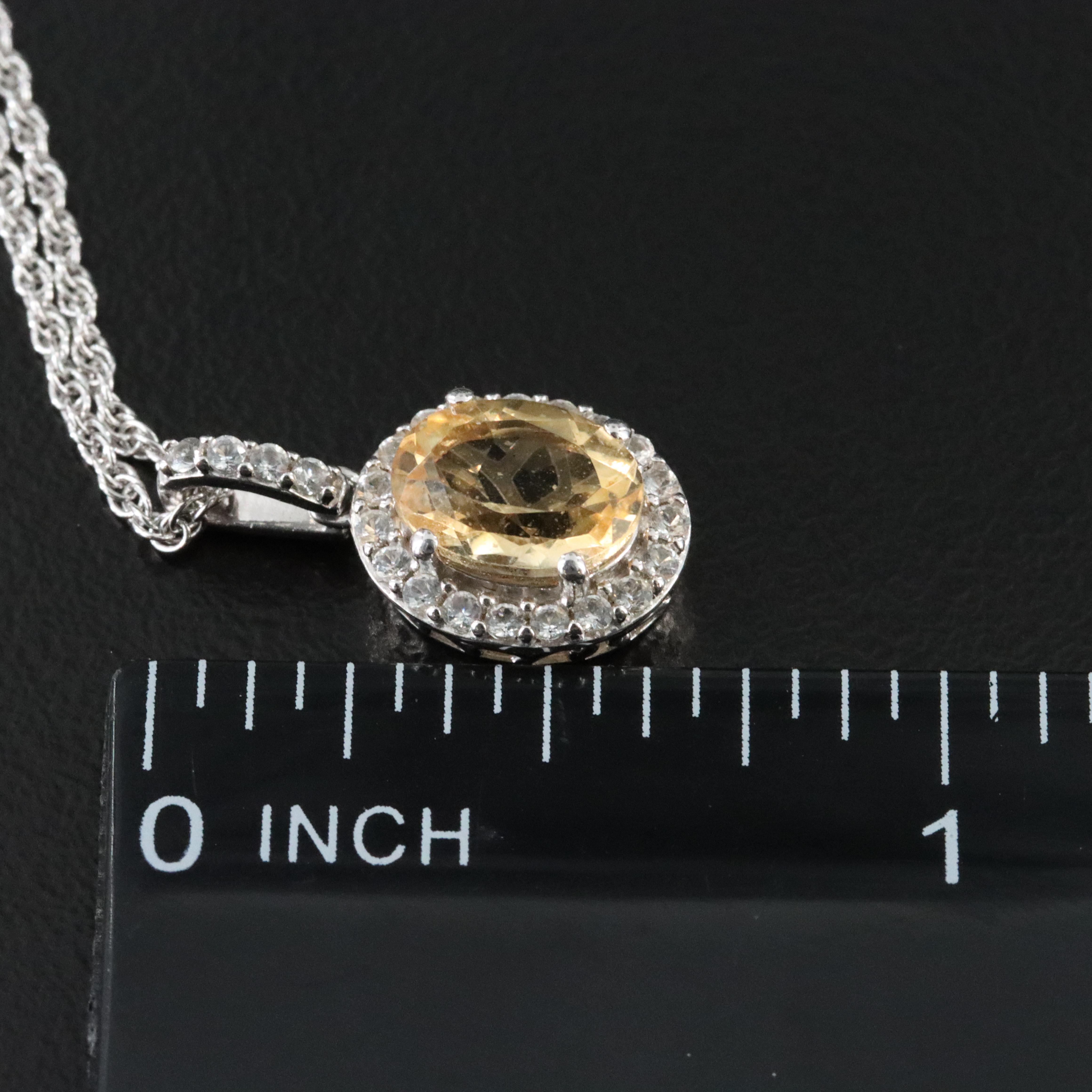 Sterling Citrine and White Sapphire Pendant Necklace