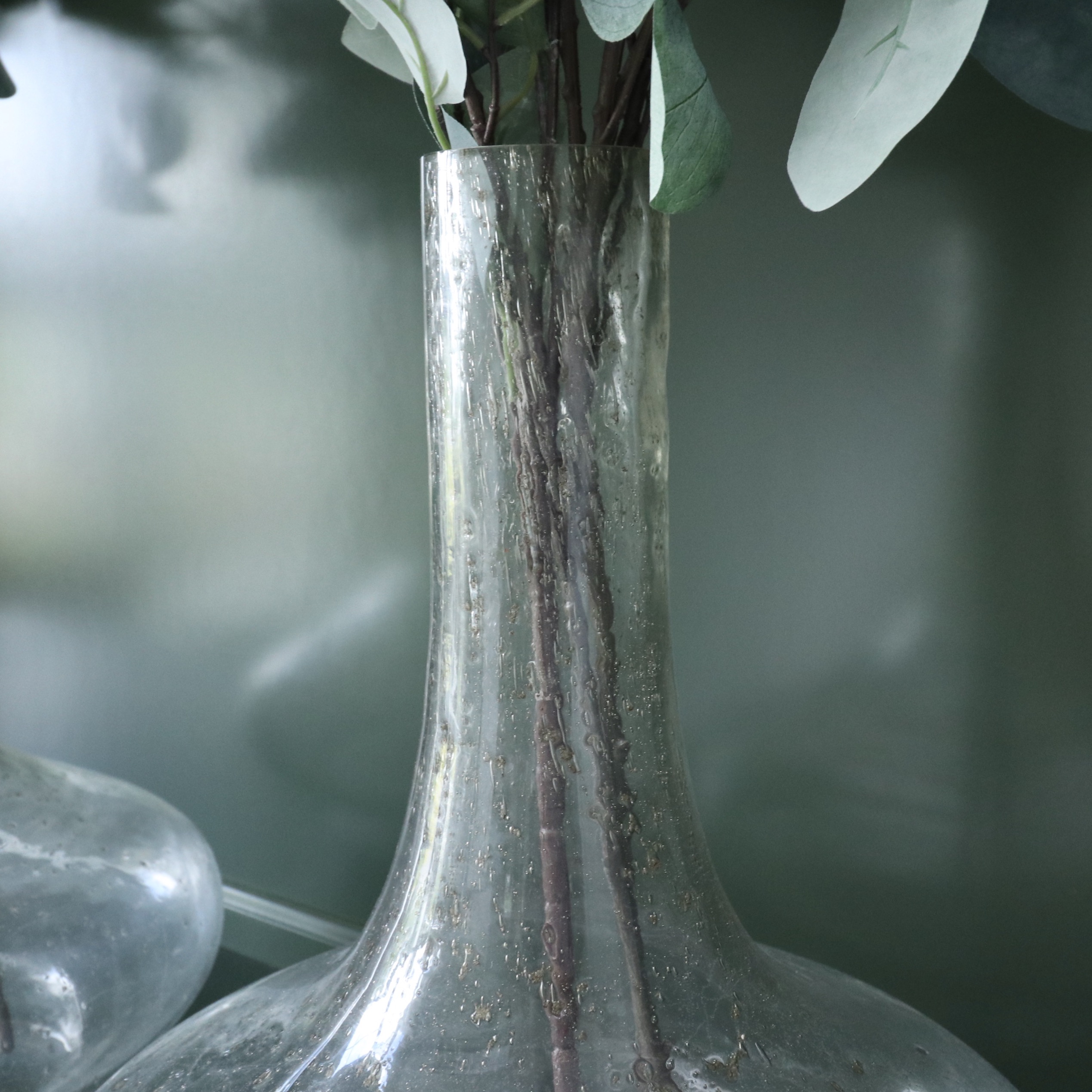 Livabliss Bubble Glass Vases with Faux Eucalyptus