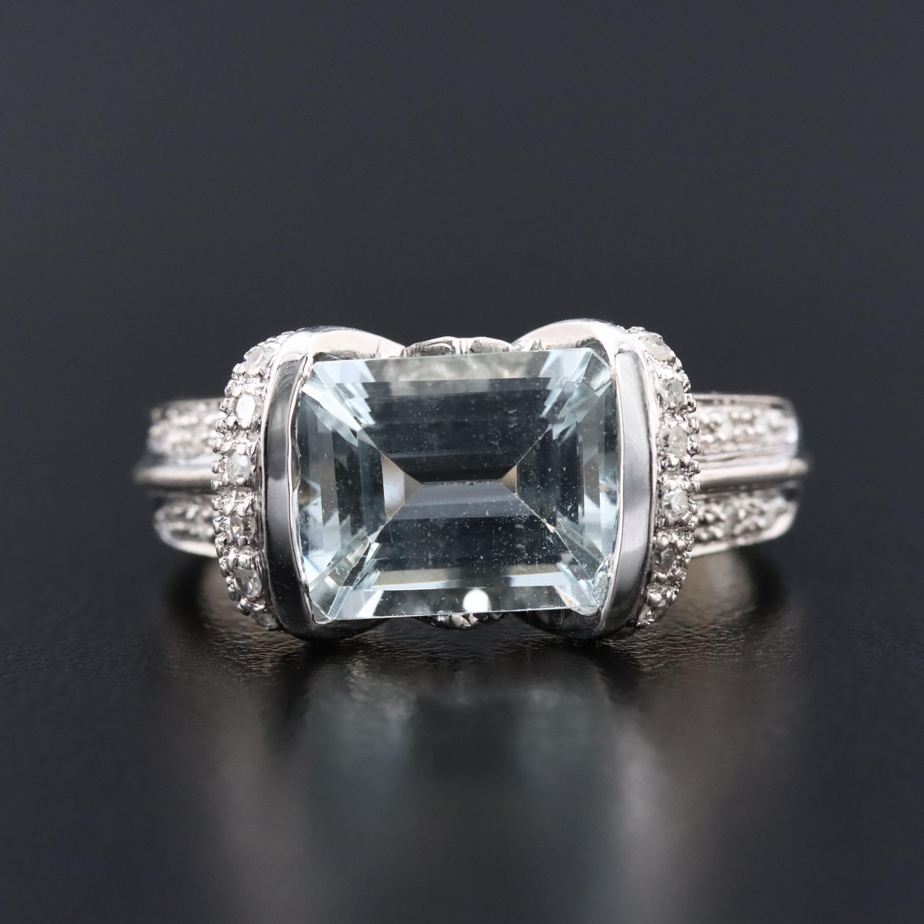 14K Aquamarine and Diamond Ring