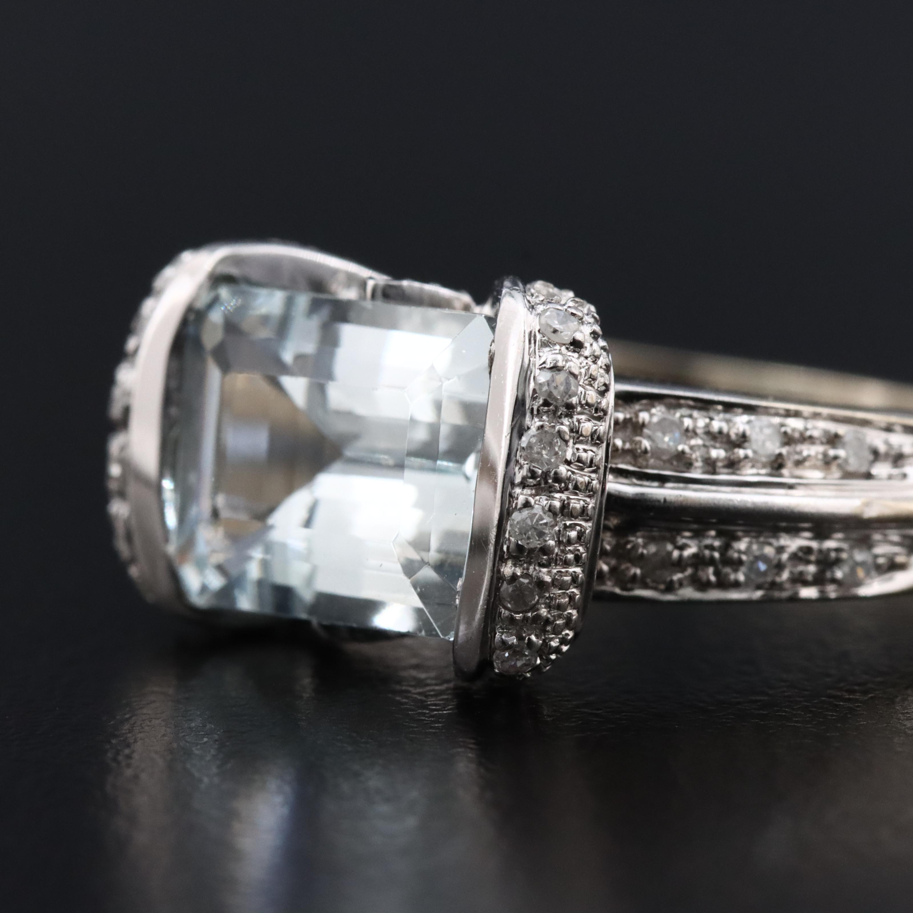 14K Aquamarine and Diamond Ring