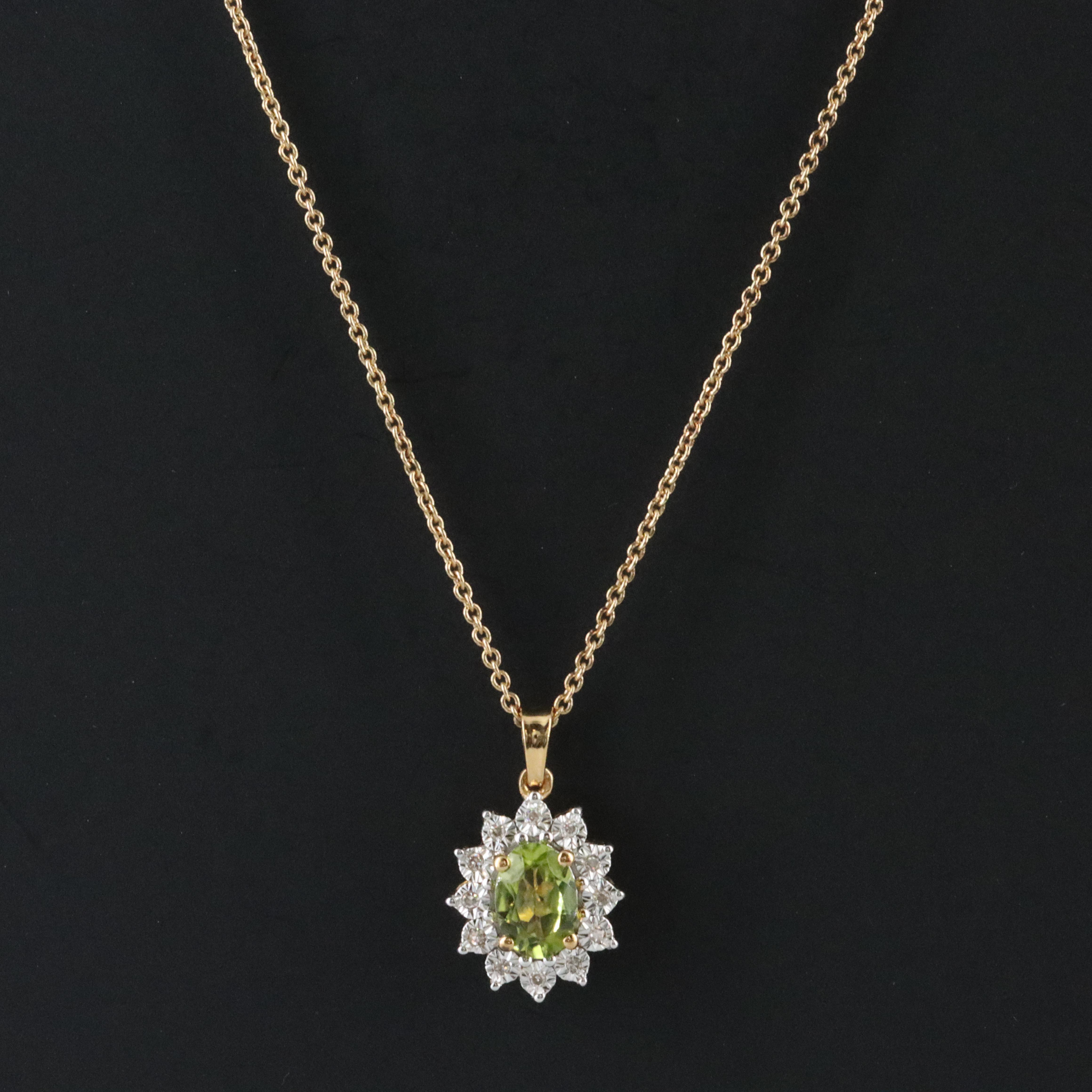 Sterling Peridot and Diamond Pendant Necklace