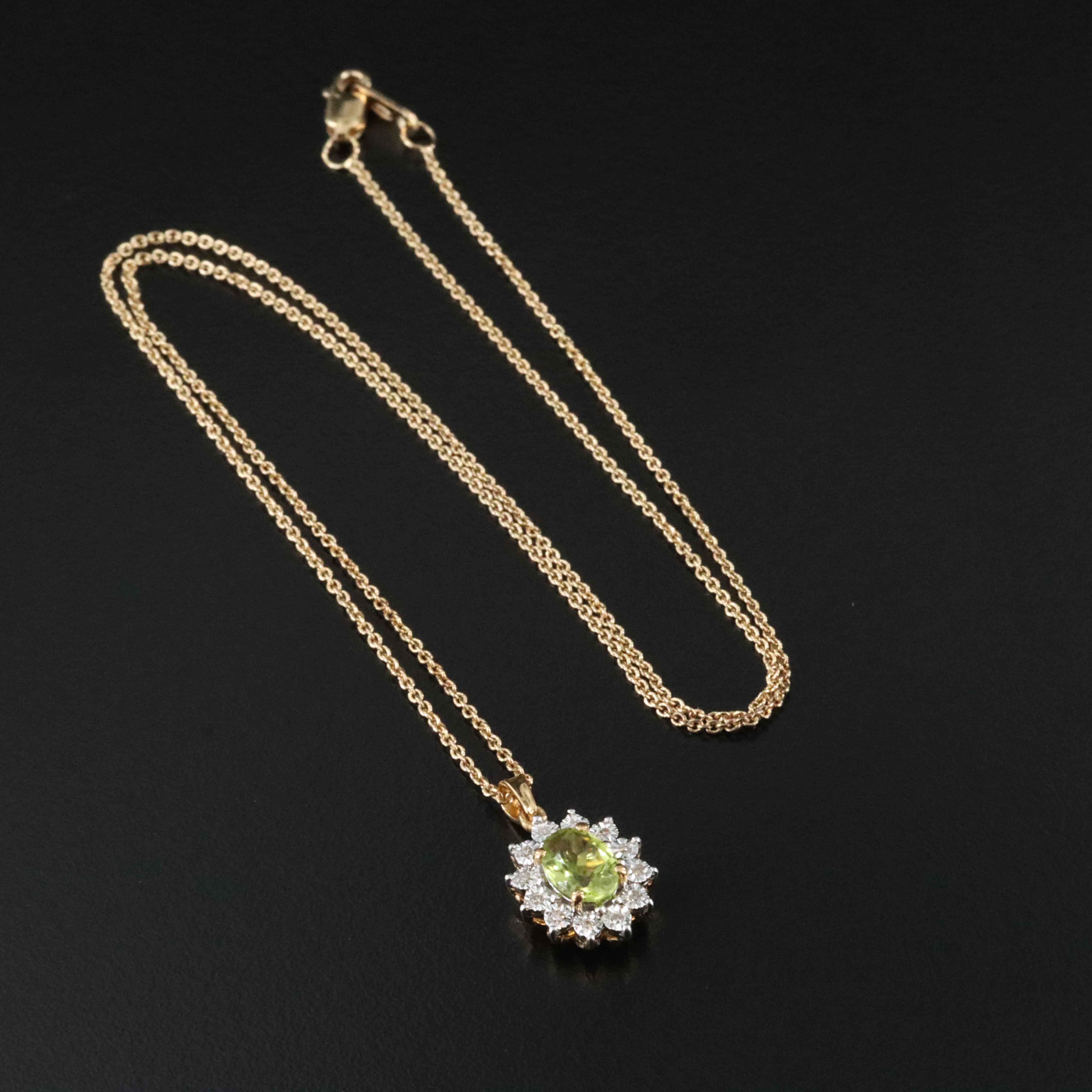 Sterling Peridot and Diamond Pendant Necklace
