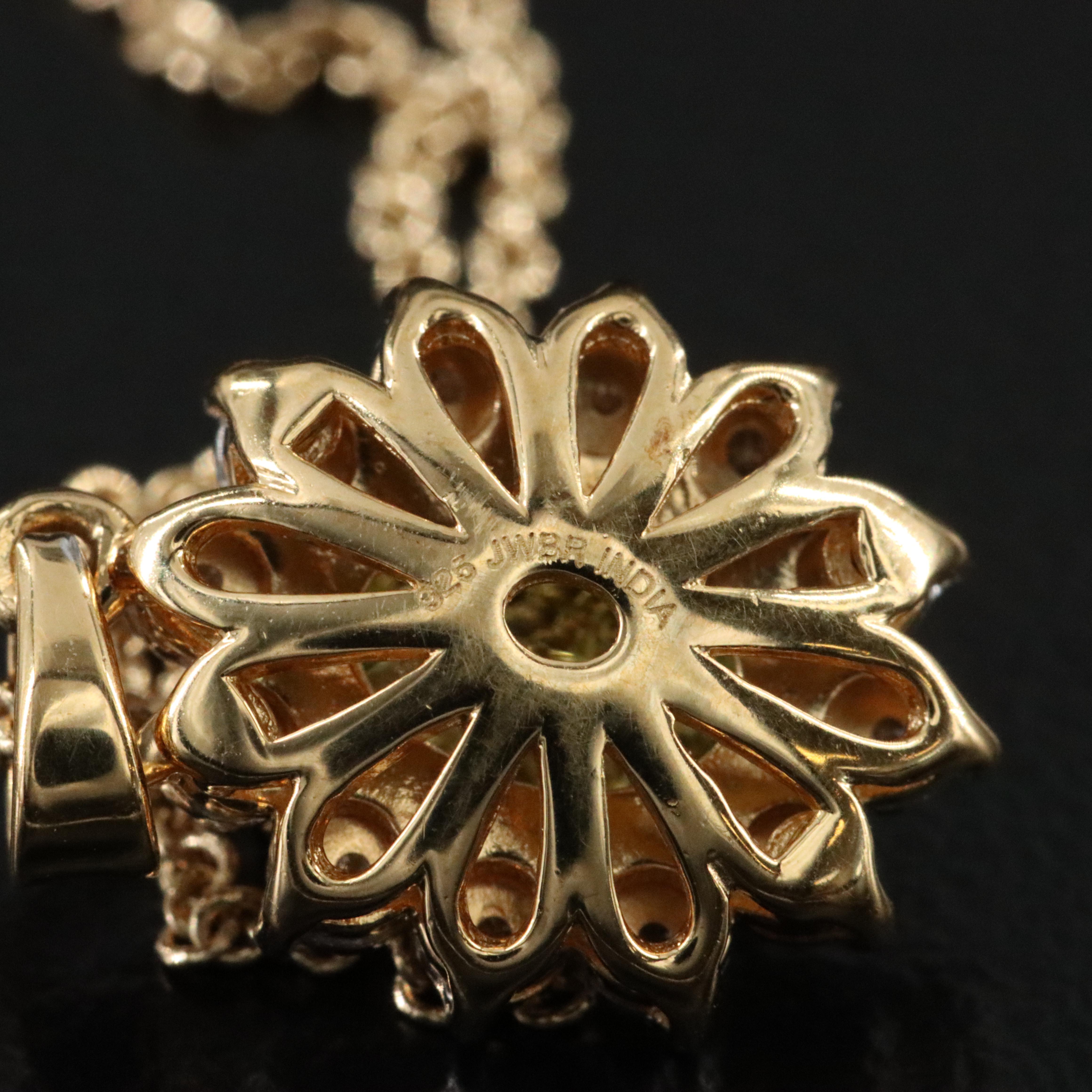 Sterling Peridot and Diamond Pendant Necklace