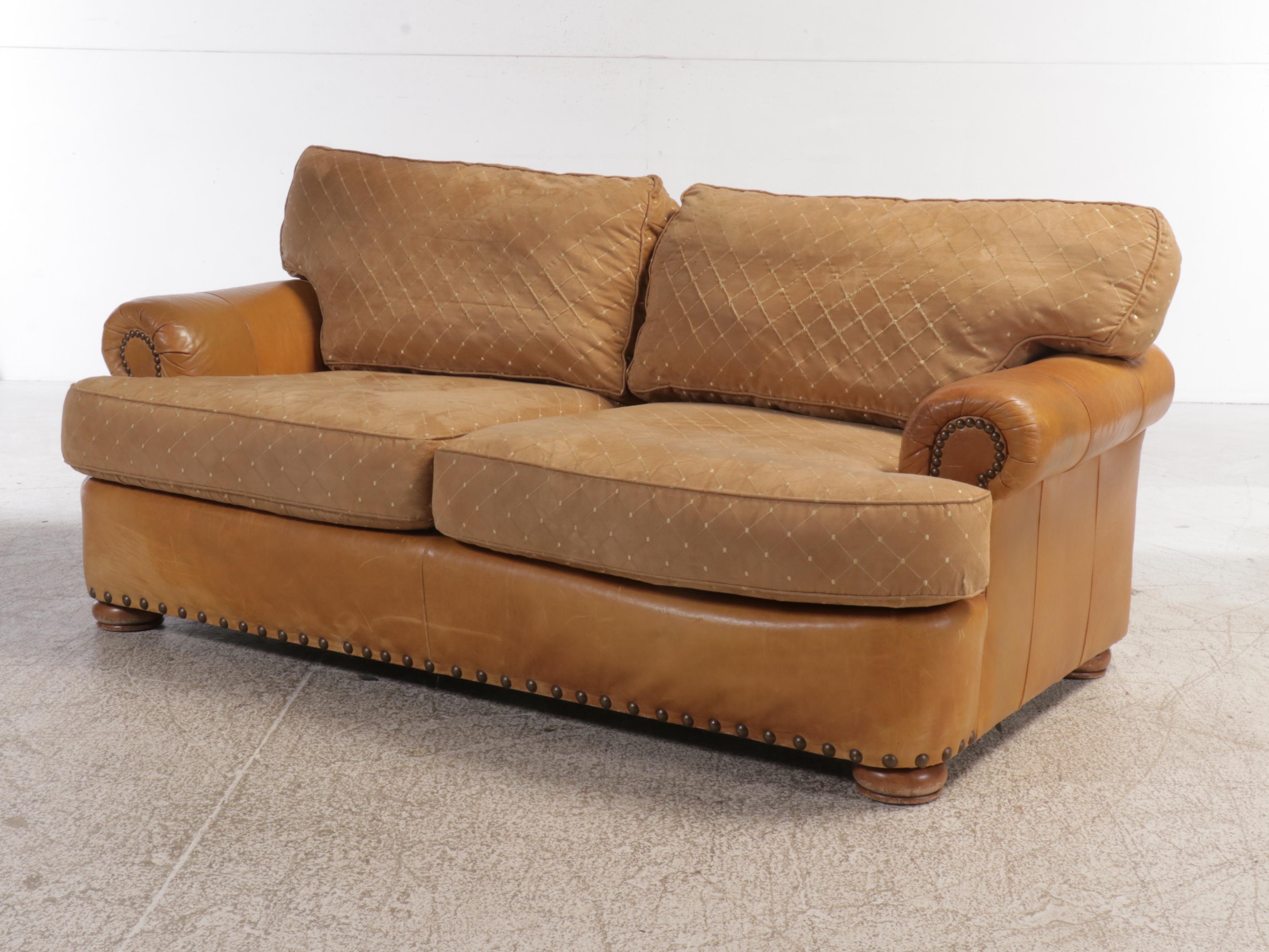 Leather and Fabric Upholstered Sofa