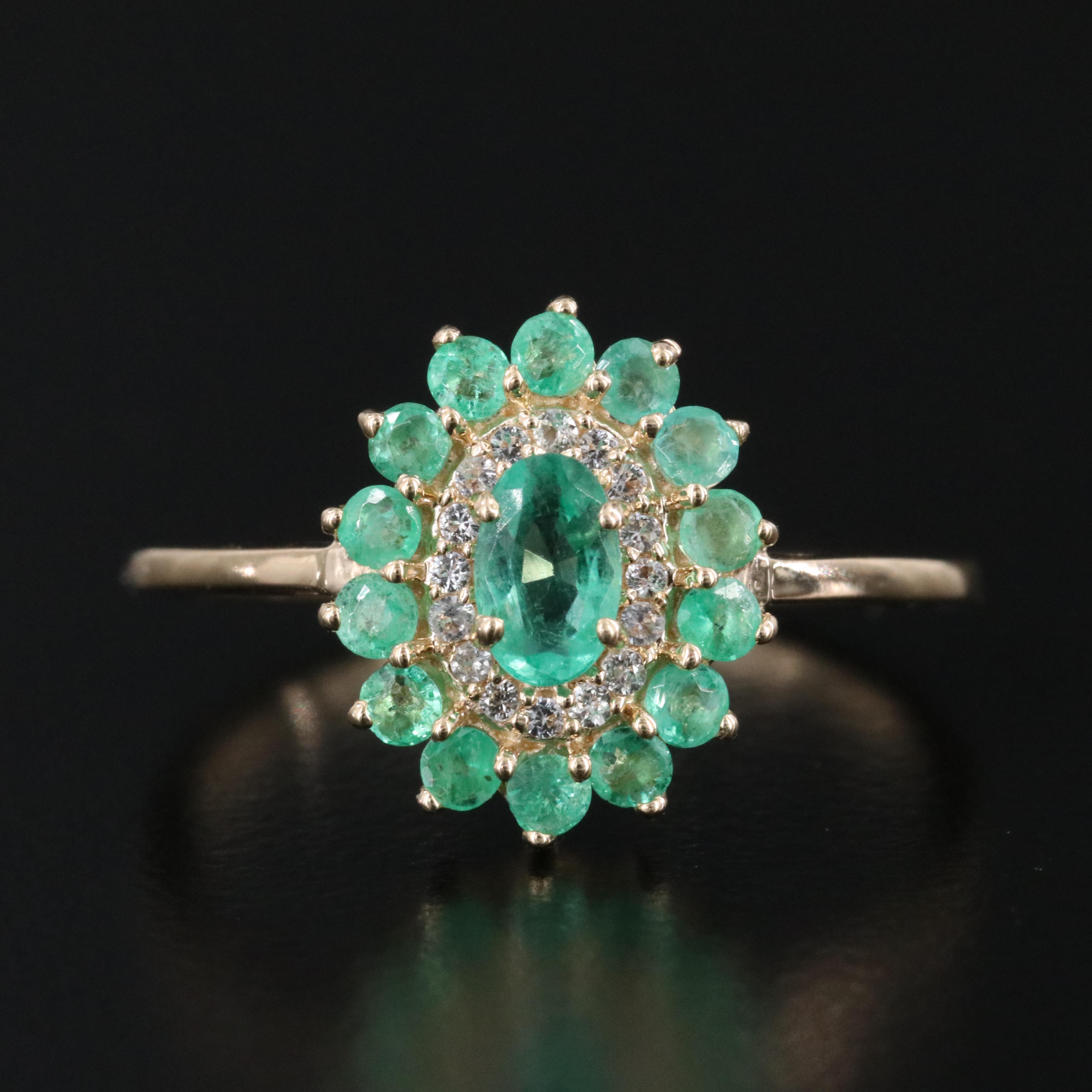 14K Emerald and White Sapphire Ring