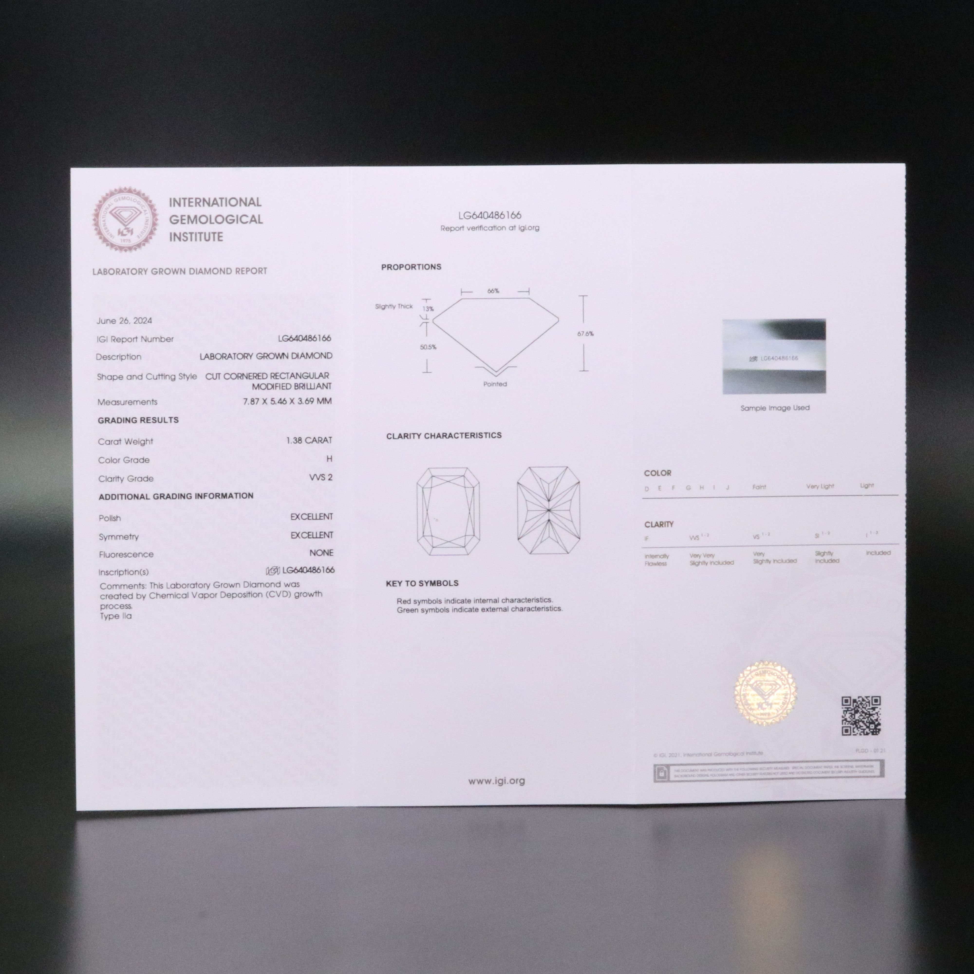 Loose 1.38 CT Lab Grown Diamond with IGI Report