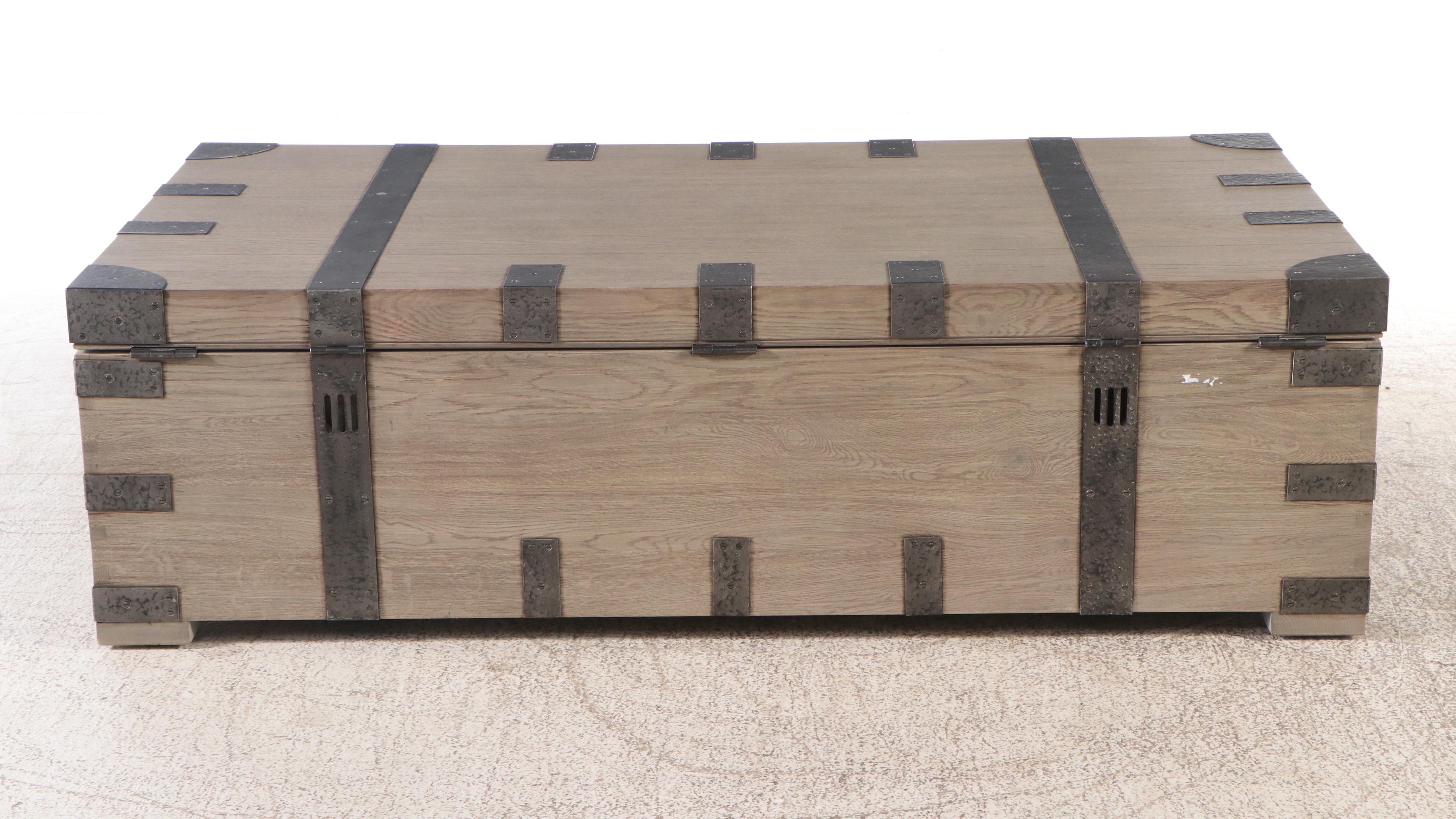 Restoration Hardware "Heirloom Silver-Chest" Wooden Storage Trunk Coffee Table