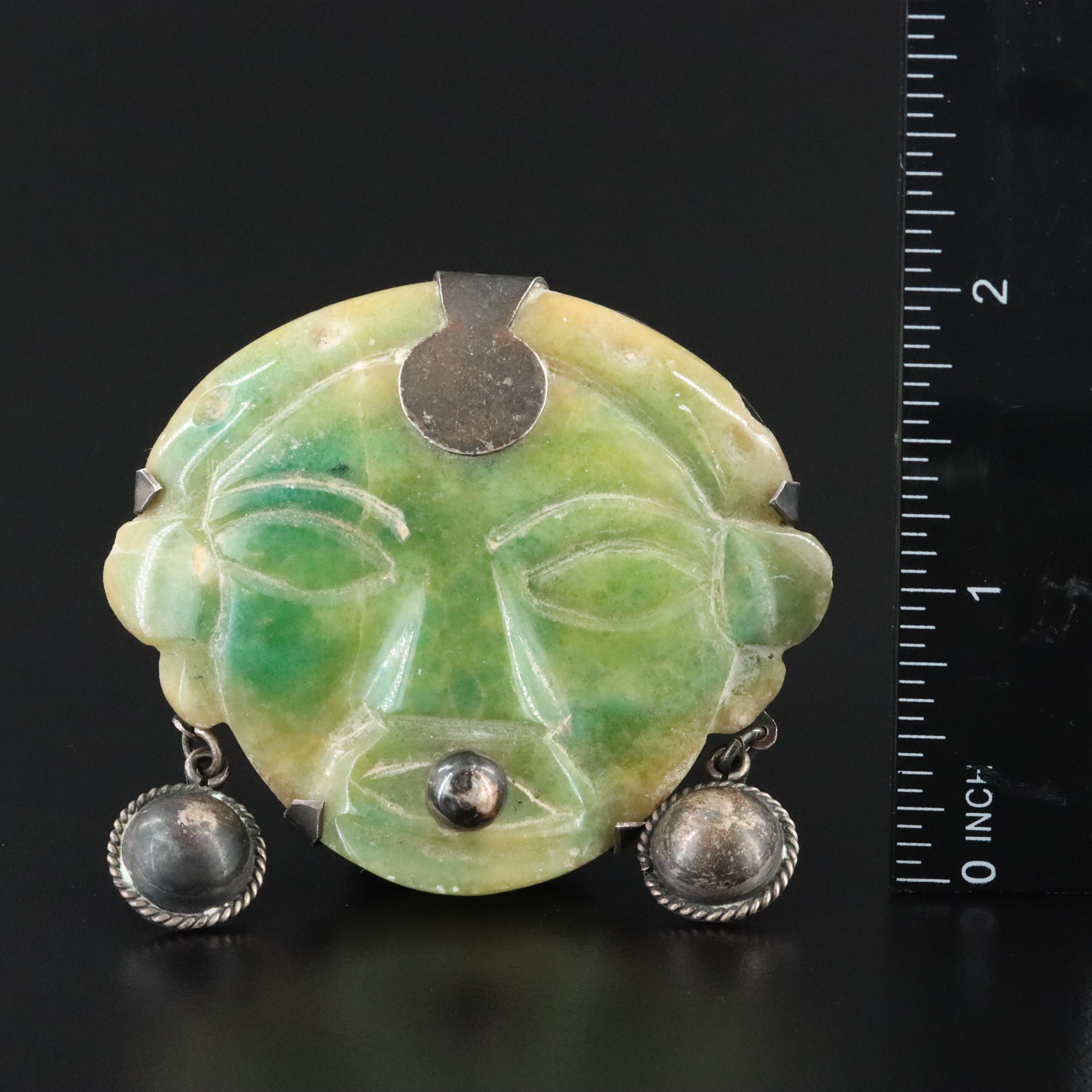 Sterling Carved Calcite Figural Brooch