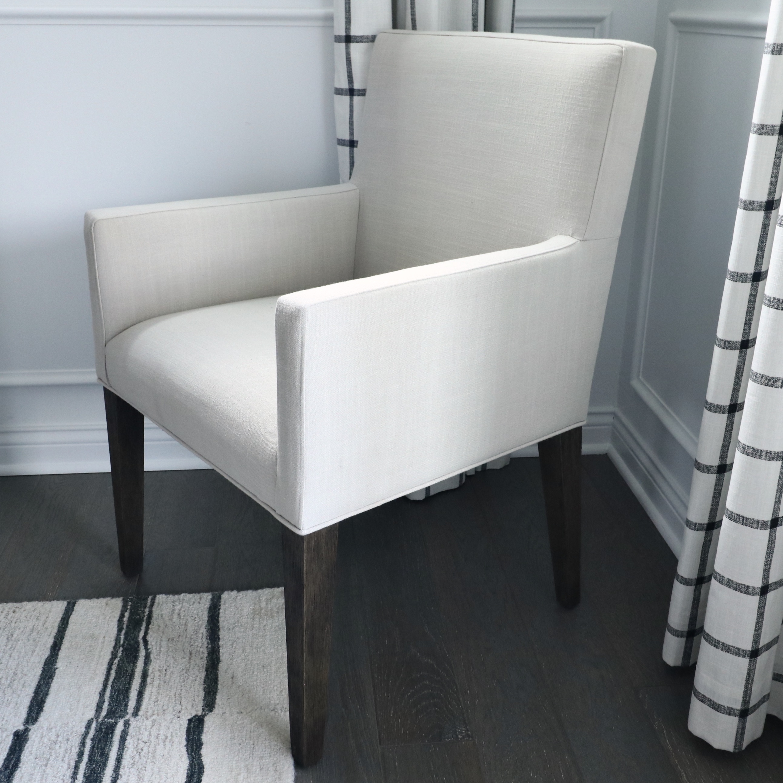 Linen Blend Upholstered Armchairs with Surya Accent Pillows