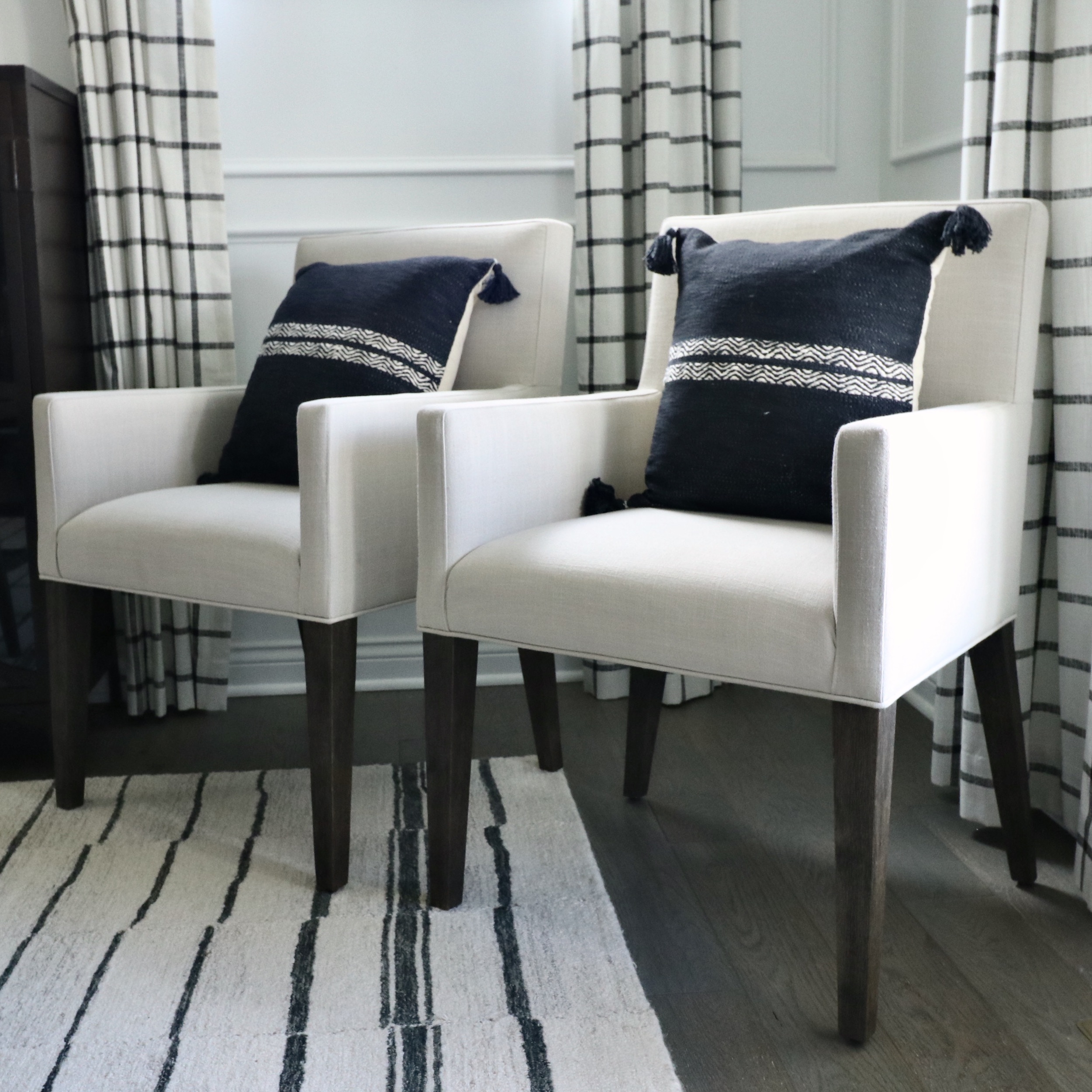 Linen Blend Upholstered Armchairs with Surya Accent Pillows