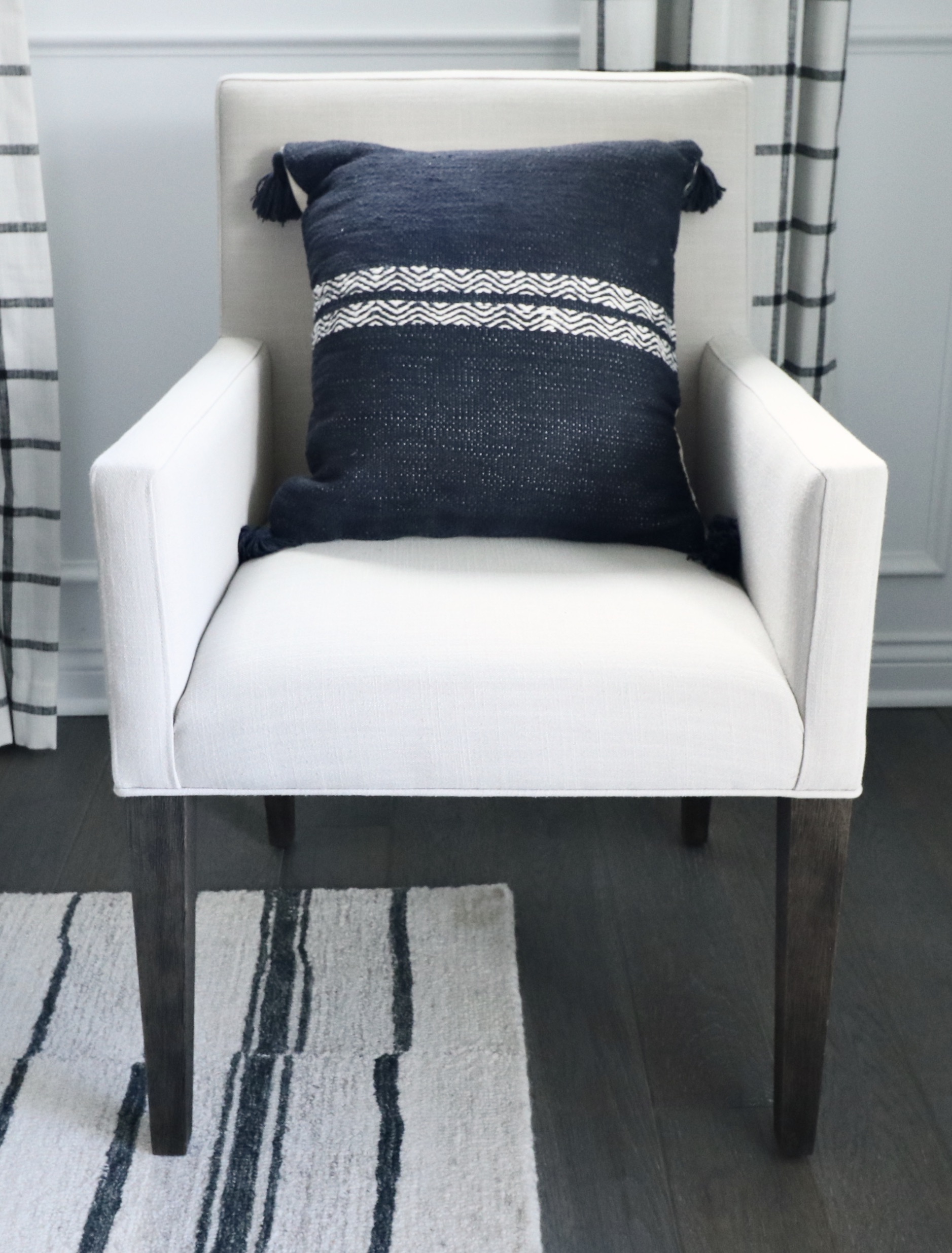 Linen Blend Upholstered Armchairs with Surya Accent Pillows