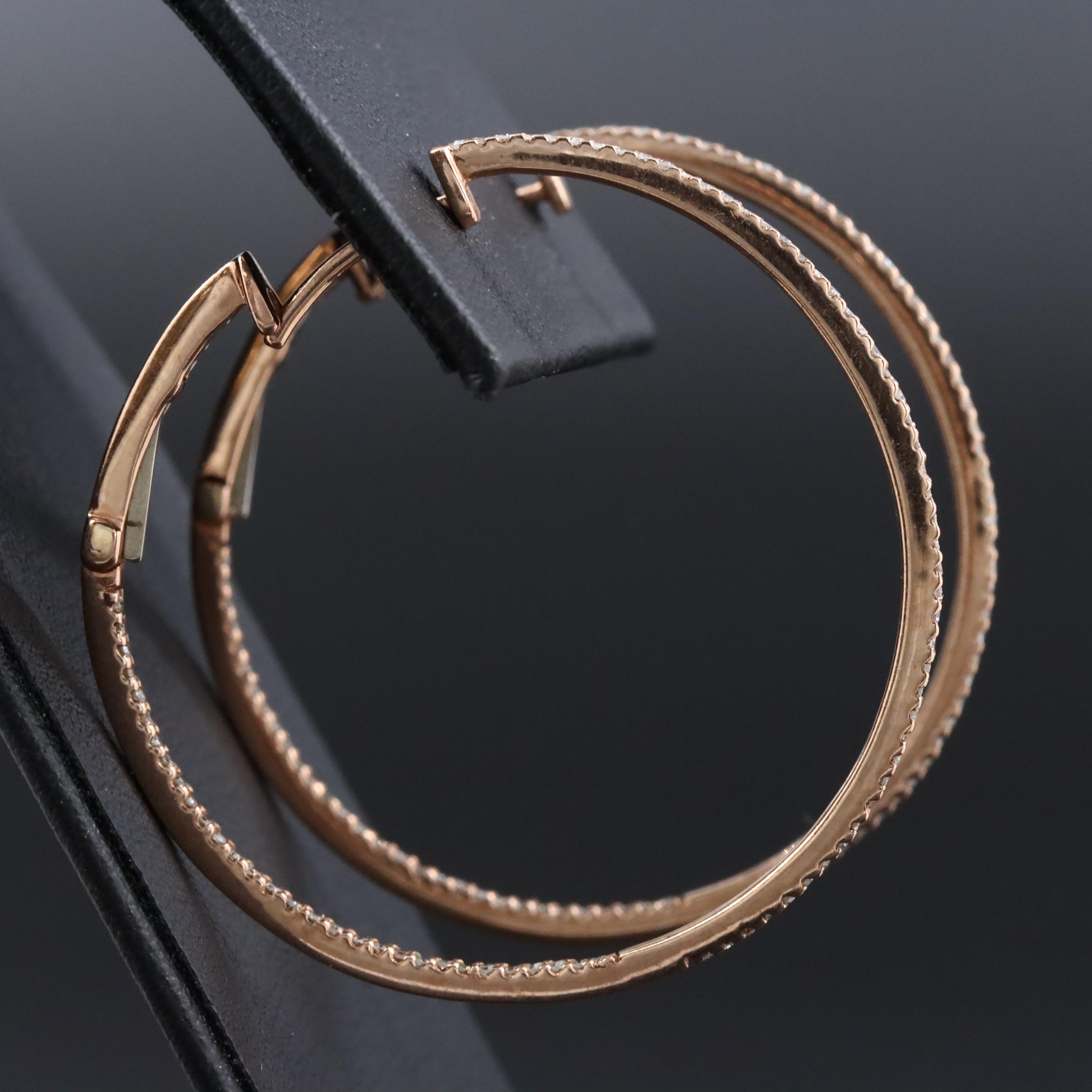 14K Rose Gold 0.50 CTW Diamond Inside-Out Hoop Earrings