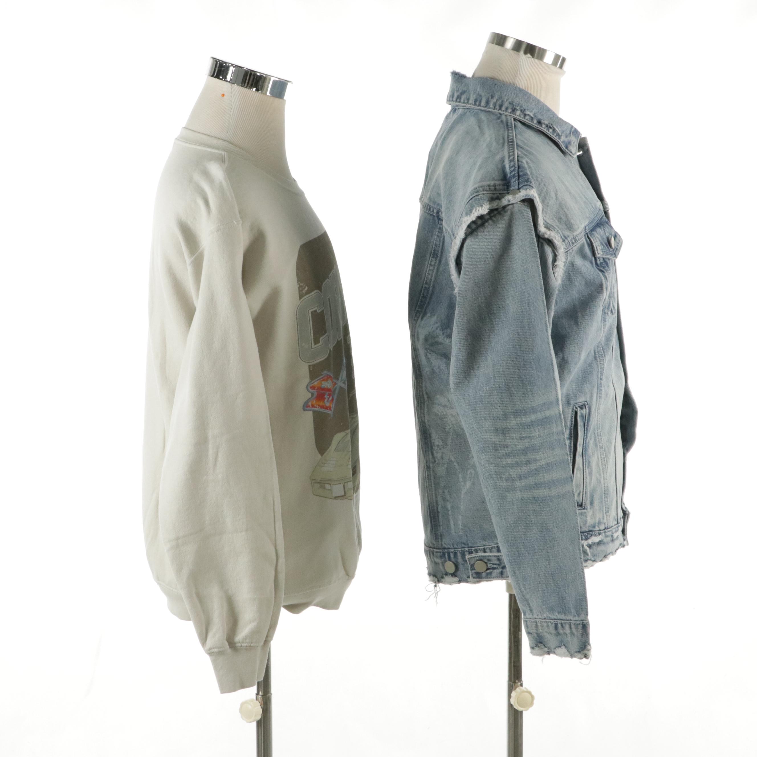 Men's Lifted Anchors Convertible Distressed Jean Jacket, Other Corvette Crewneck