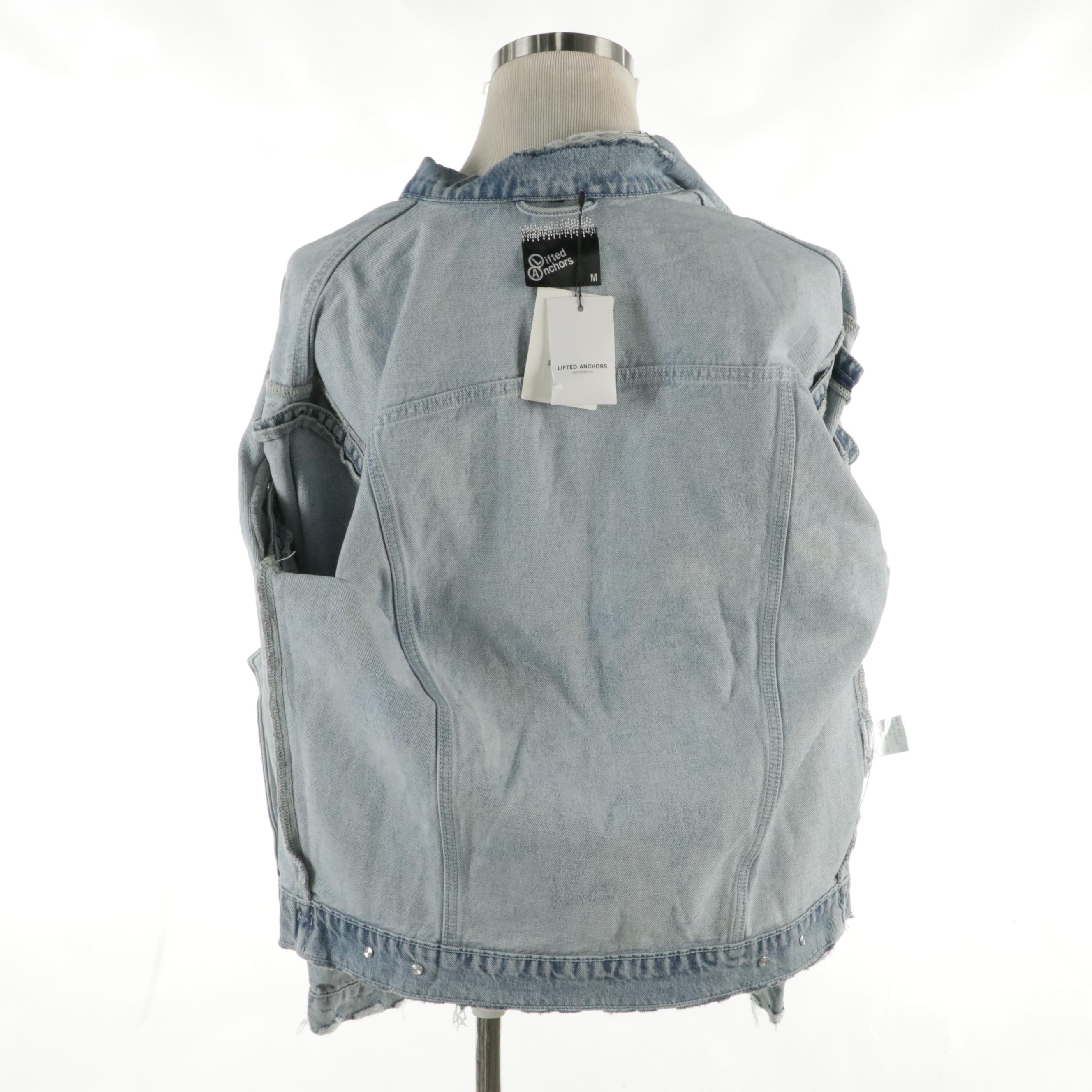 Men's Lifted Anchors Convertible Distressed Jean Jacket, Other Corvette Crewneck