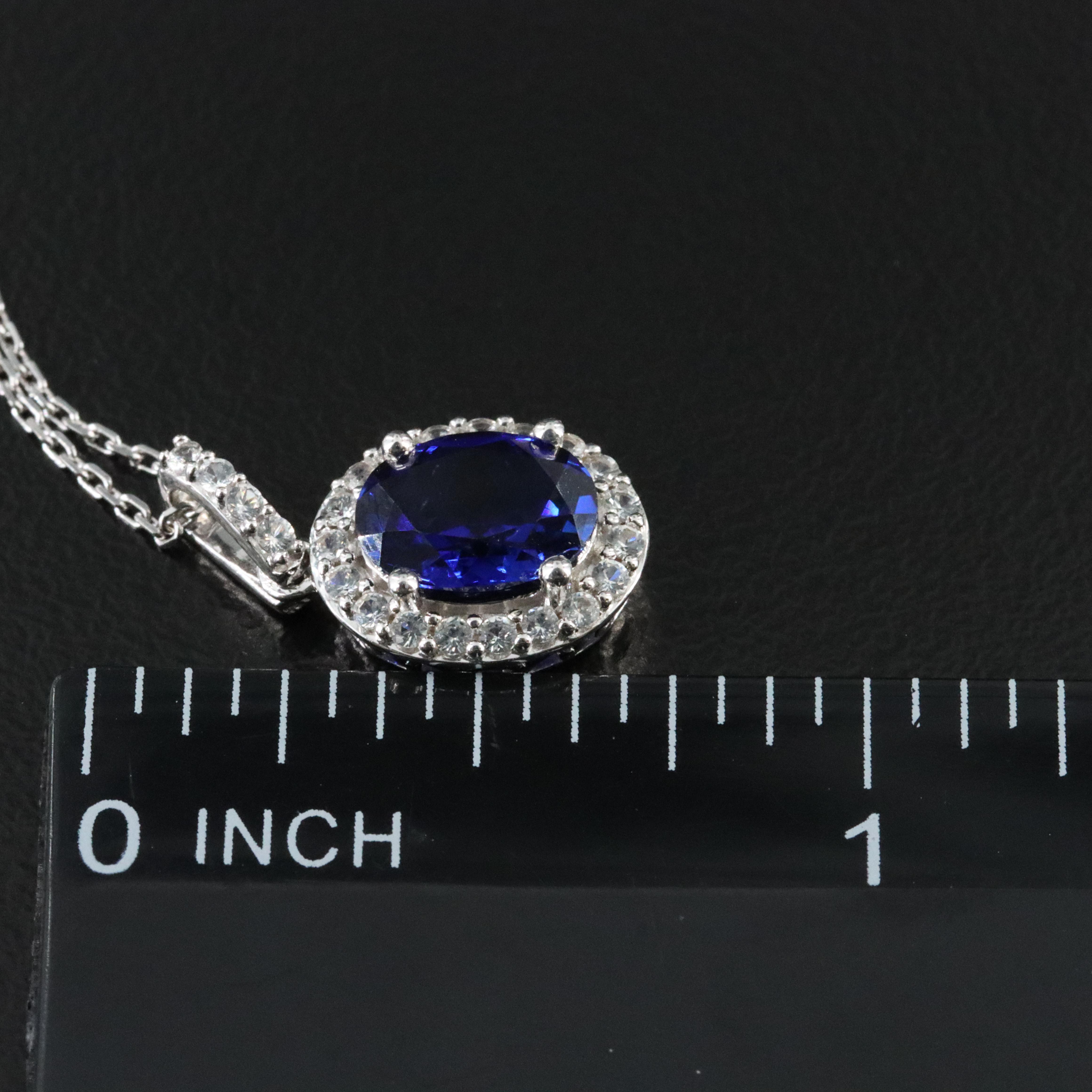 Sterling Sapphire Pendant Necklace with White Sapphire Accents