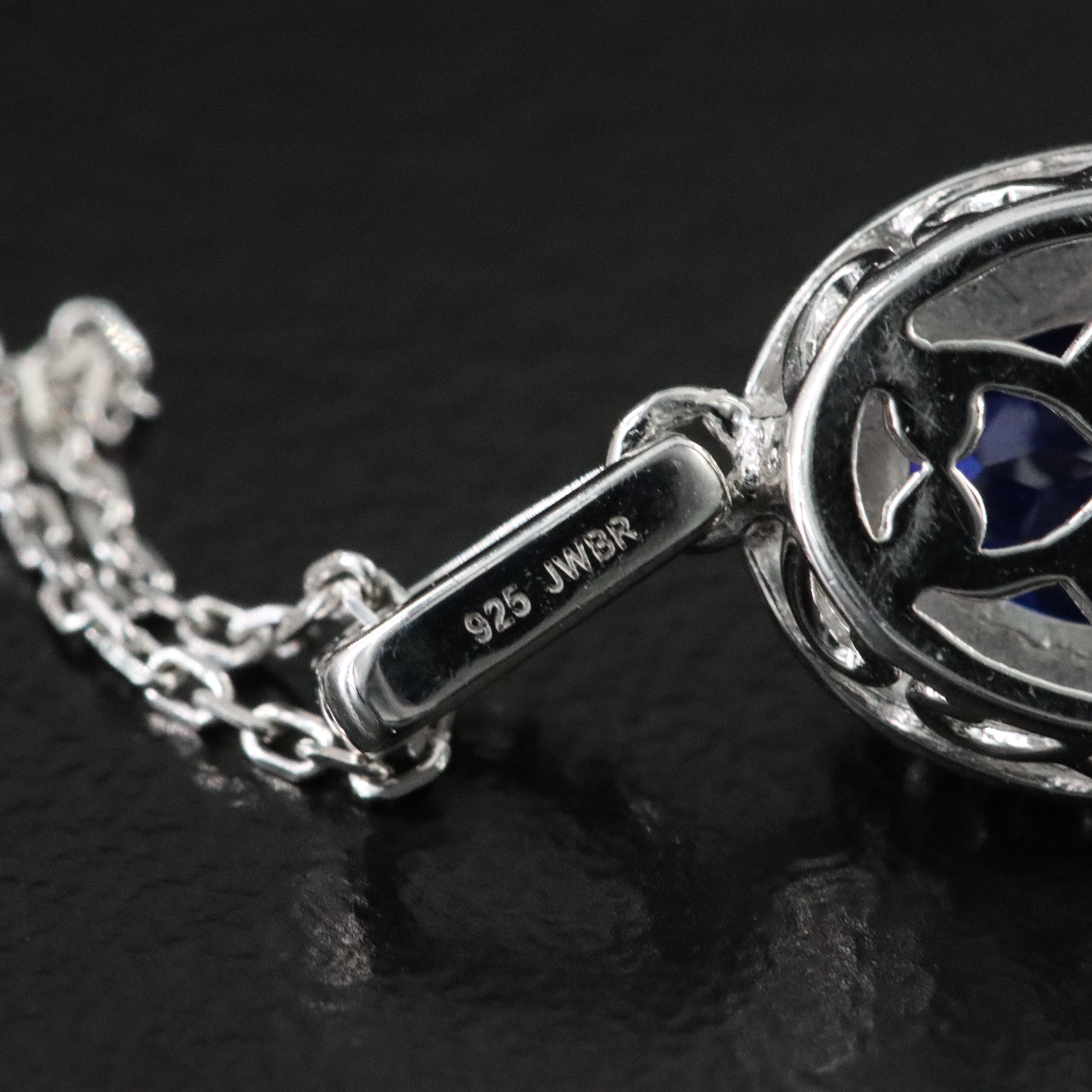 Sterling Sapphire Pendant Necklace with White Sapphire Accents