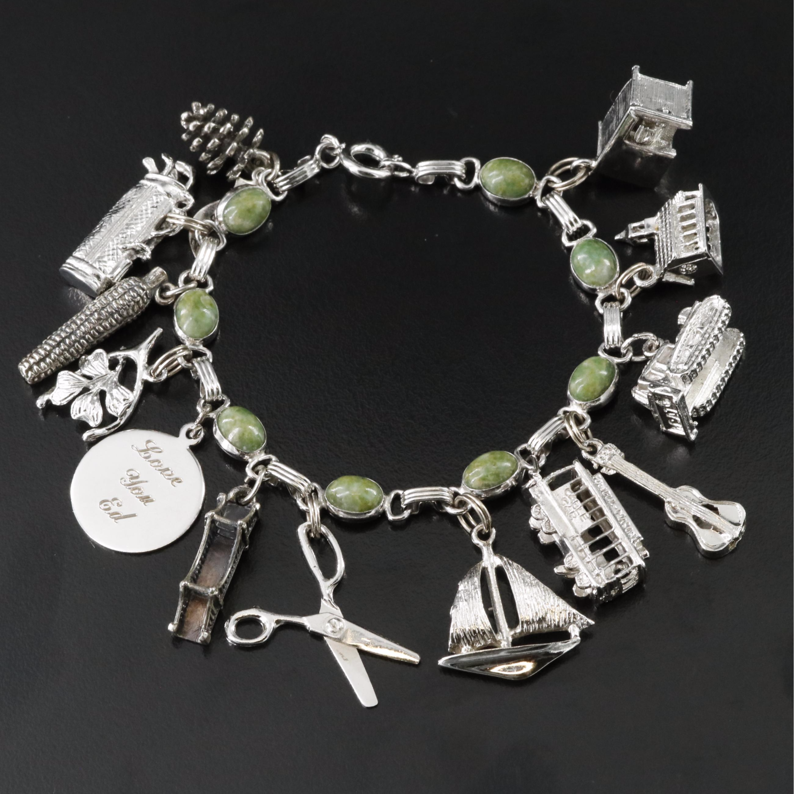 Gold-Filled Charm Bracelet Featuring Sterling Charms and Connemara Marble