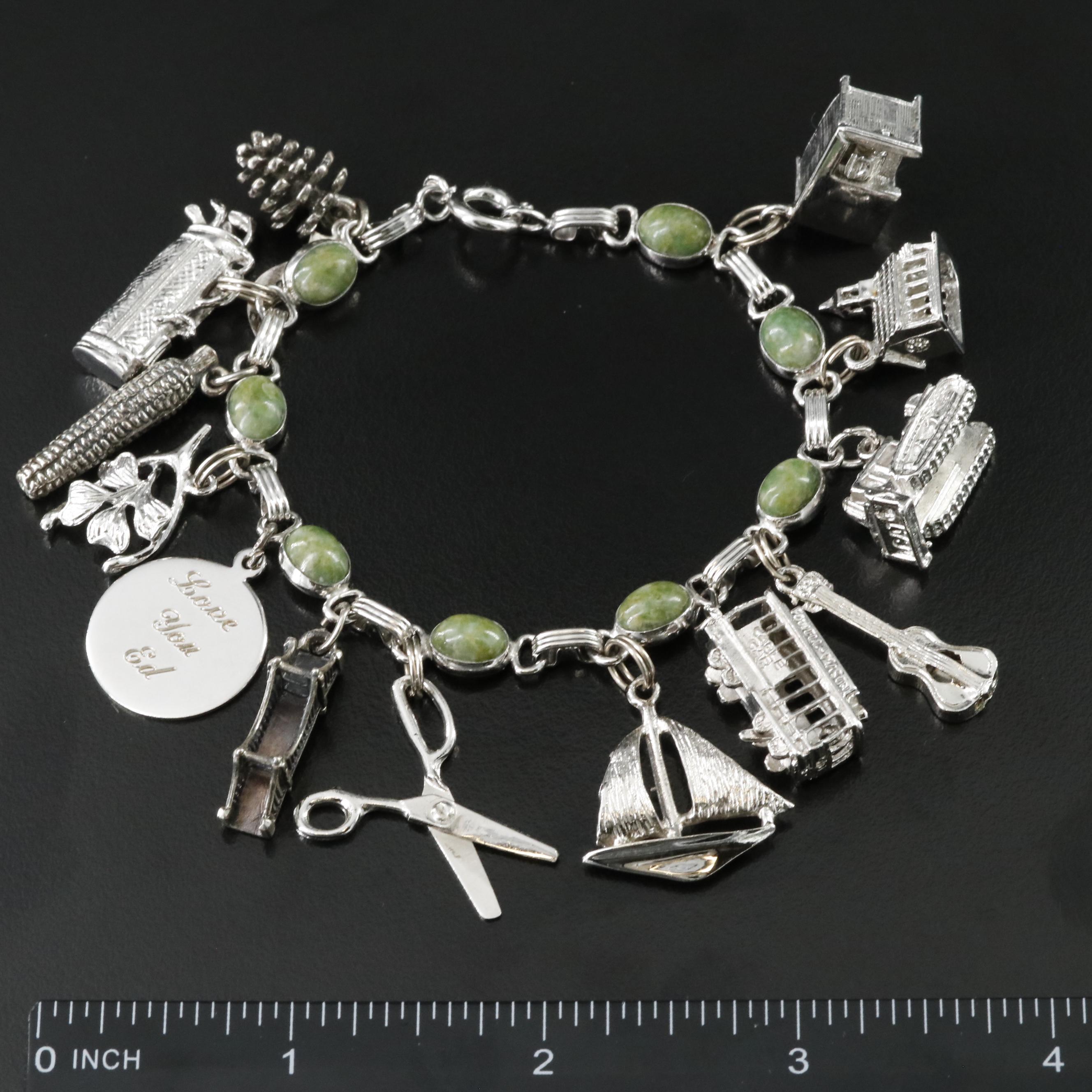 Gold-Filled Charm Bracelet Featuring Sterling Charms and Connemara Marble