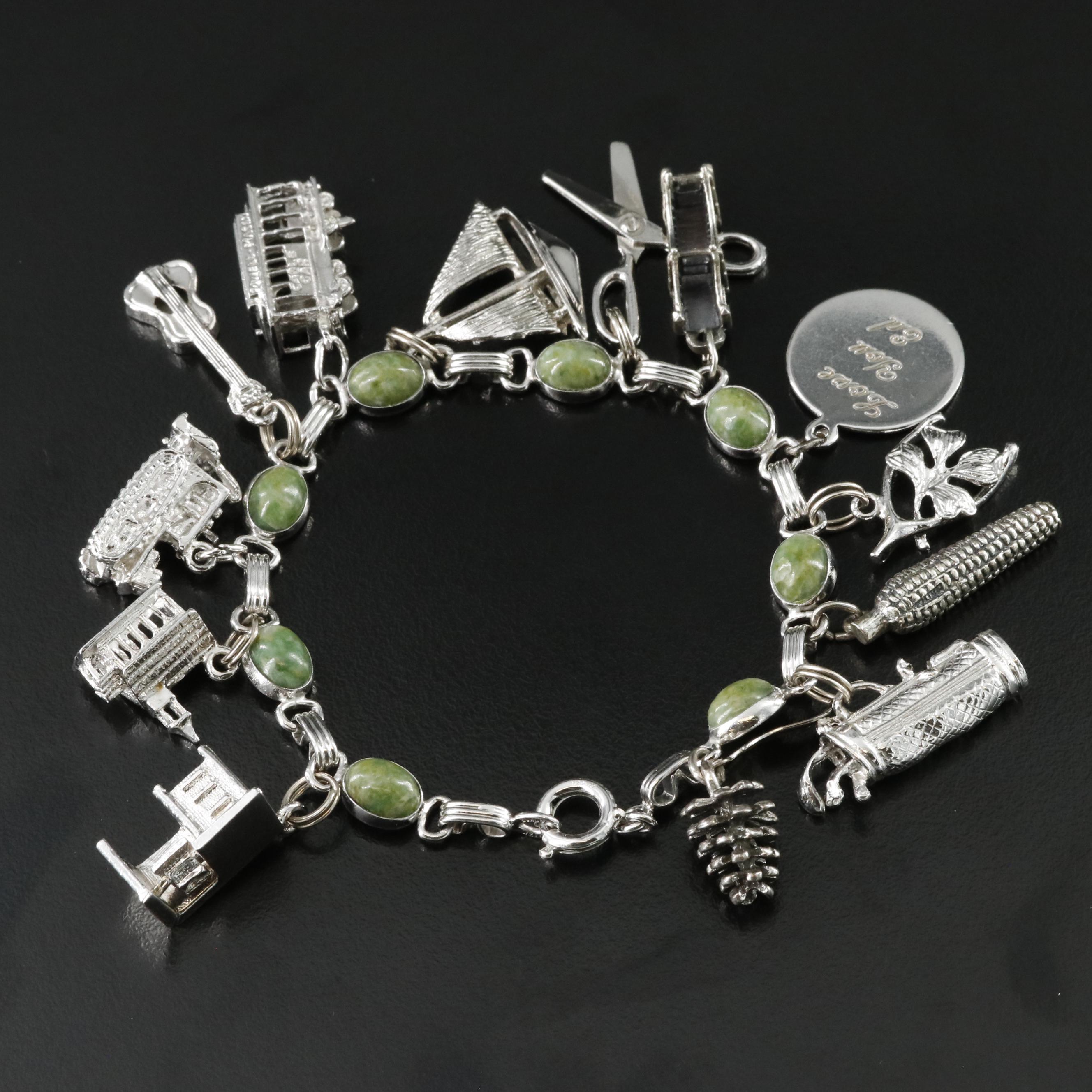 Gold-Filled Charm Bracelet Featuring Sterling Charms and Connemara Marble