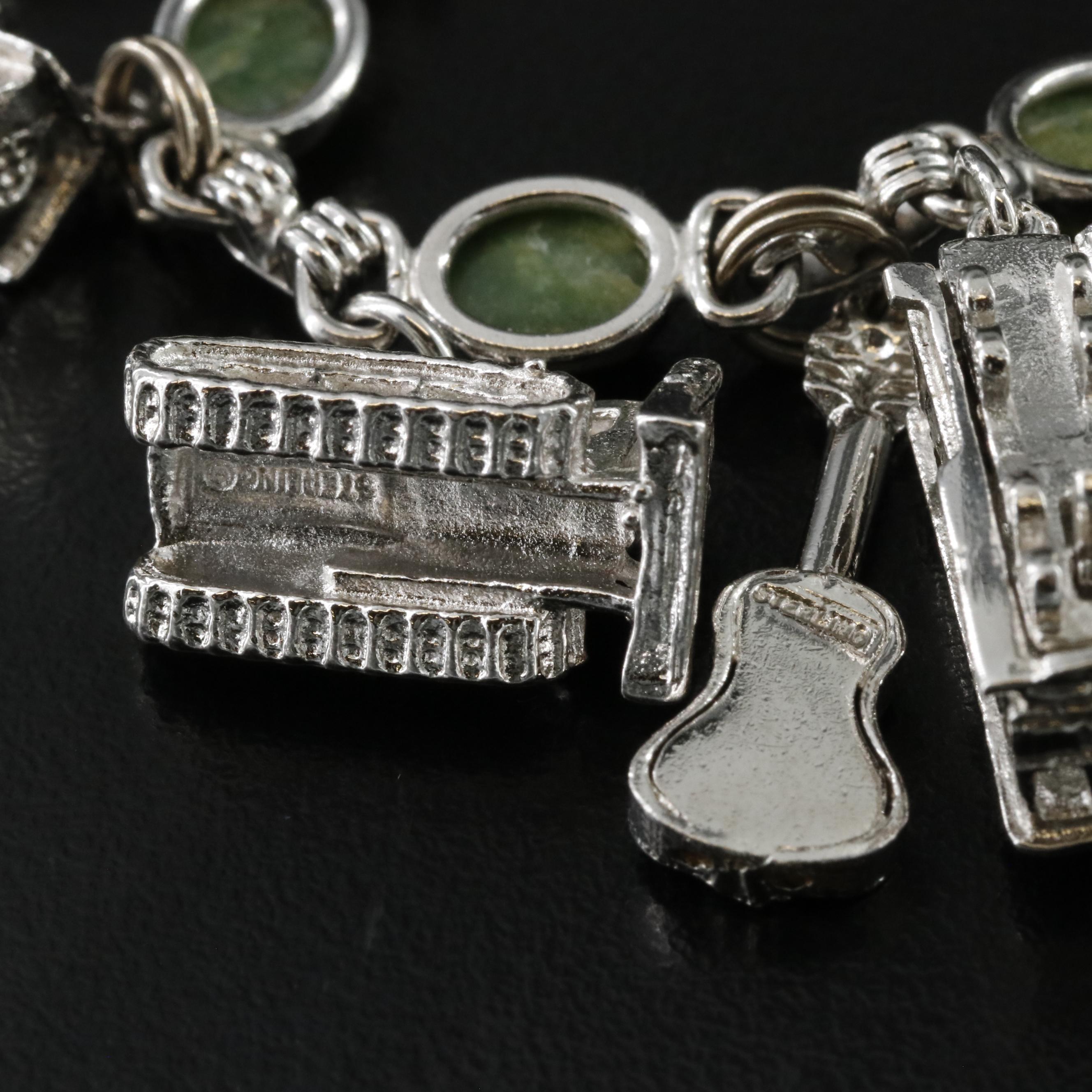 Gold-Filled Charm Bracelet Featuring Sterling Charms and Connemara Marble