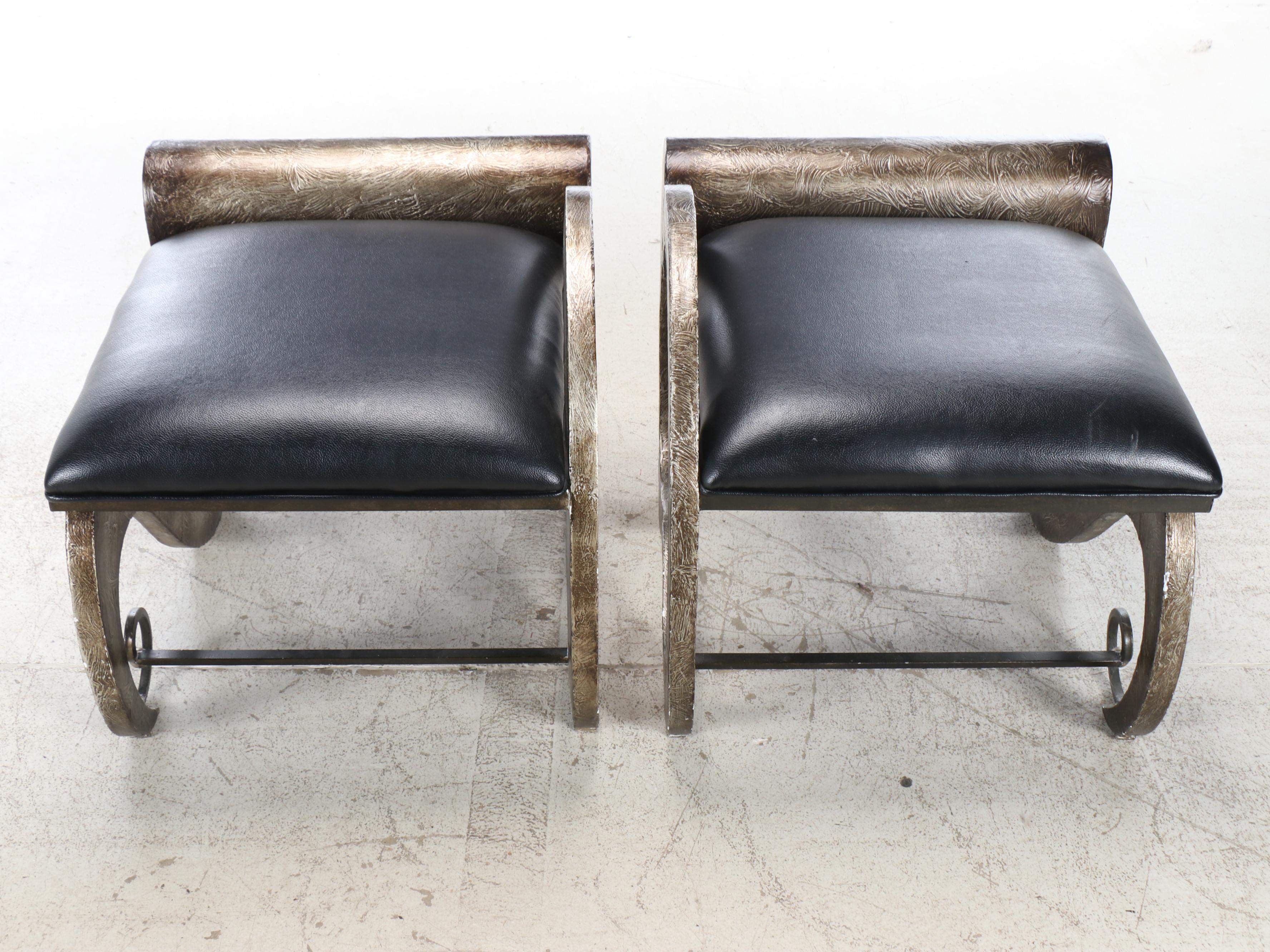Pair of Modern Scrolling Metal Accent Chairs