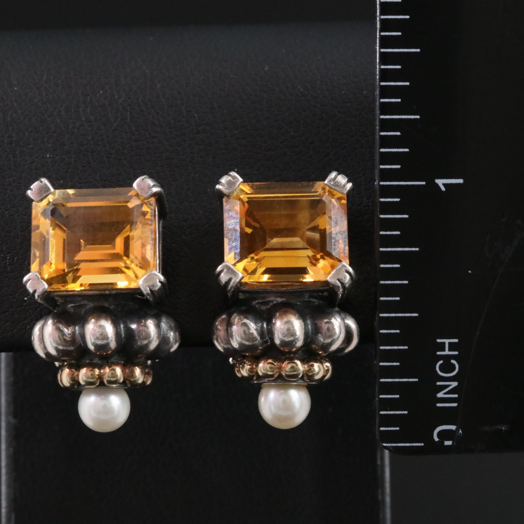 Caviar by Lagos Sterling Citrine and Pearl Clip Earrings with 18K Accents