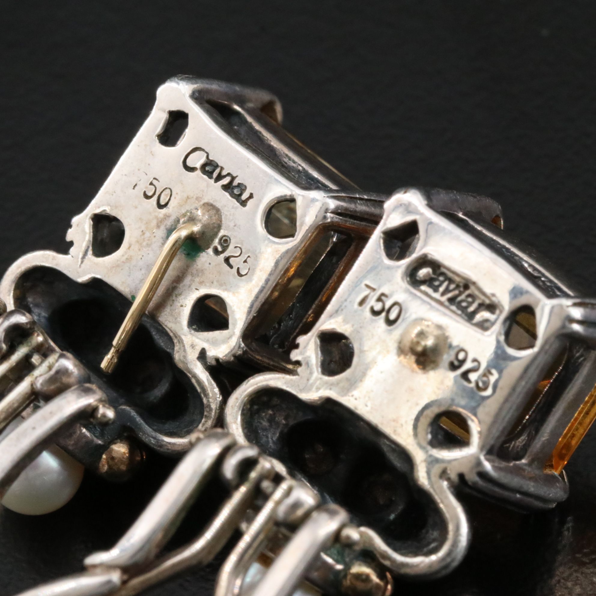 Caviar by Lagos Sterling Citrine and Pearl Clip Earrings with 18K Accents