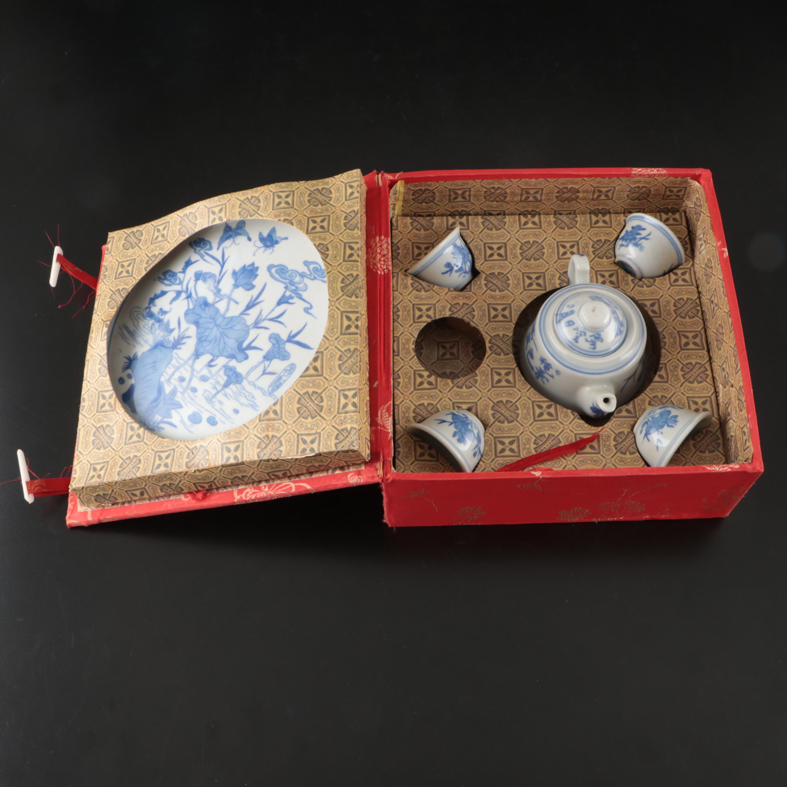 Chinese Miniature Porcelain Teapot and Cups with Underplate