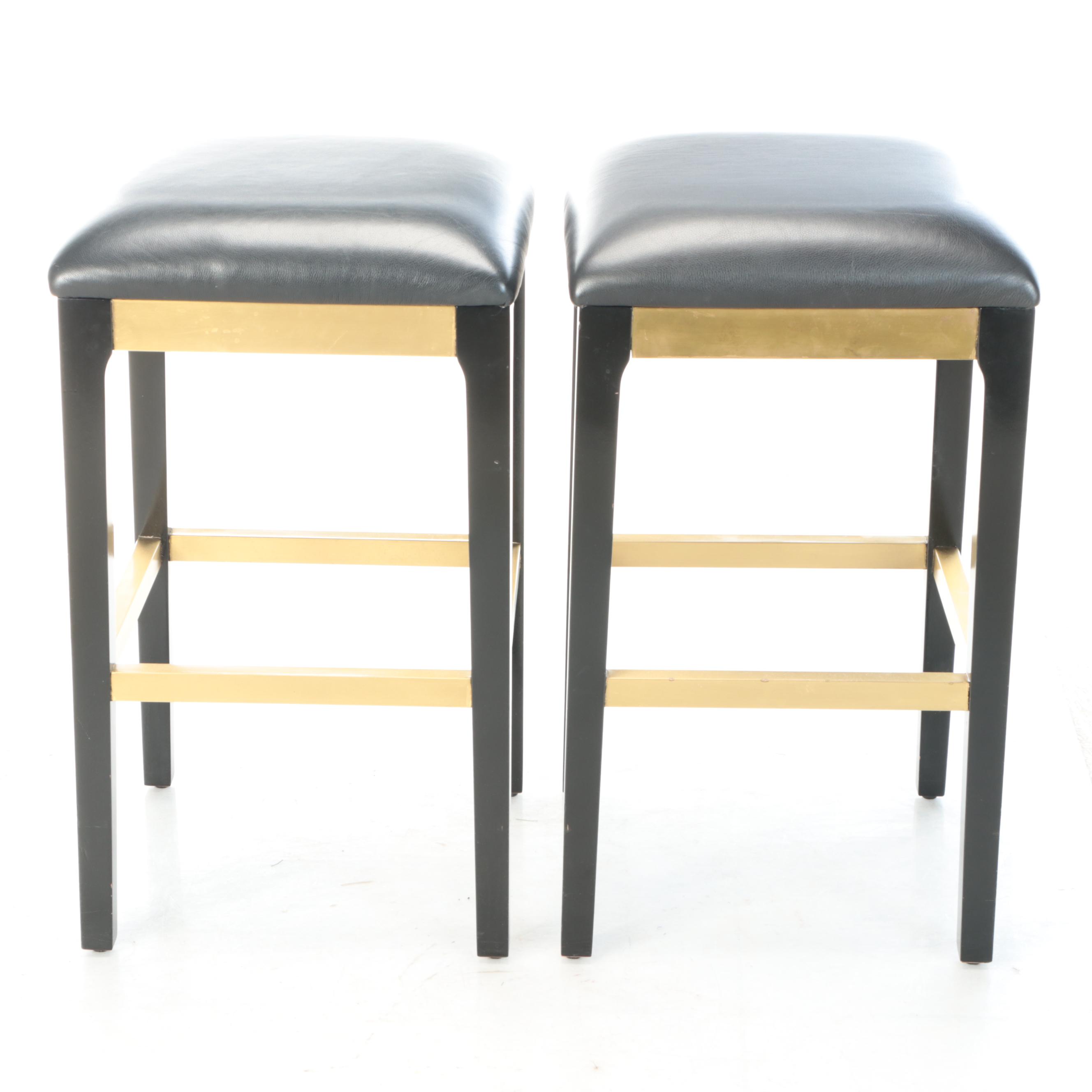 Set of Three Frontgate Contemporary Faux Leather and Painted Wood Barstools