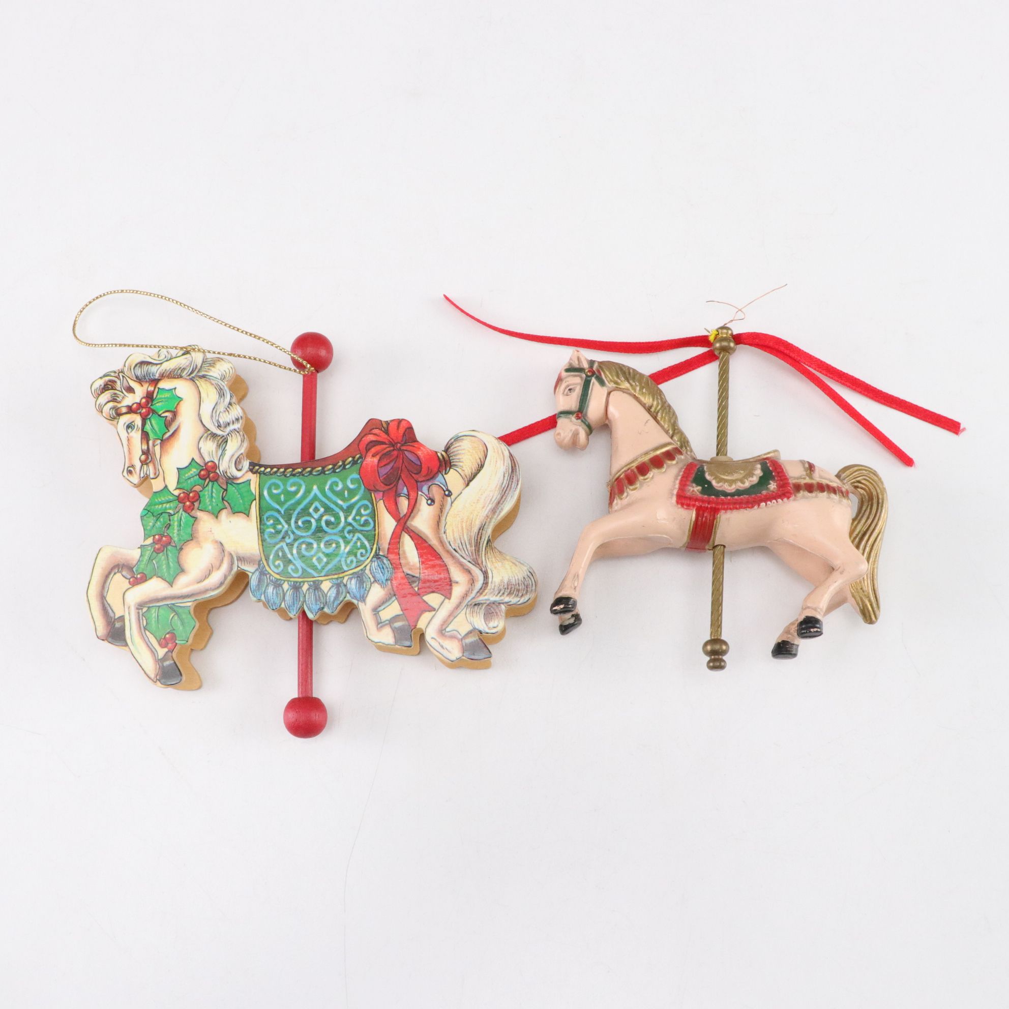 Carousel Horse Christmas Ornaments, Tin Box and More Decor, Late 20th C.