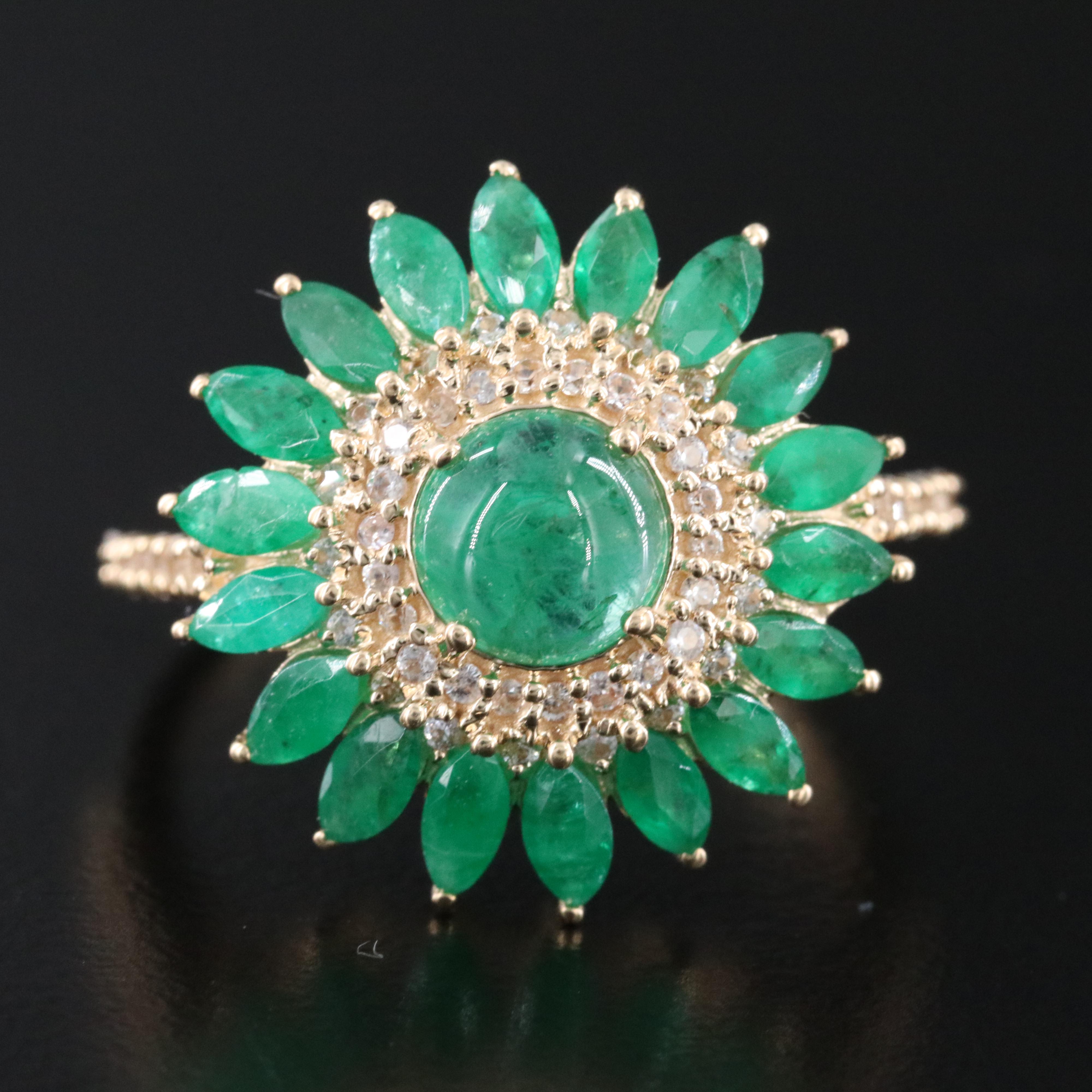 14K Emerald and White Sapphire Ring