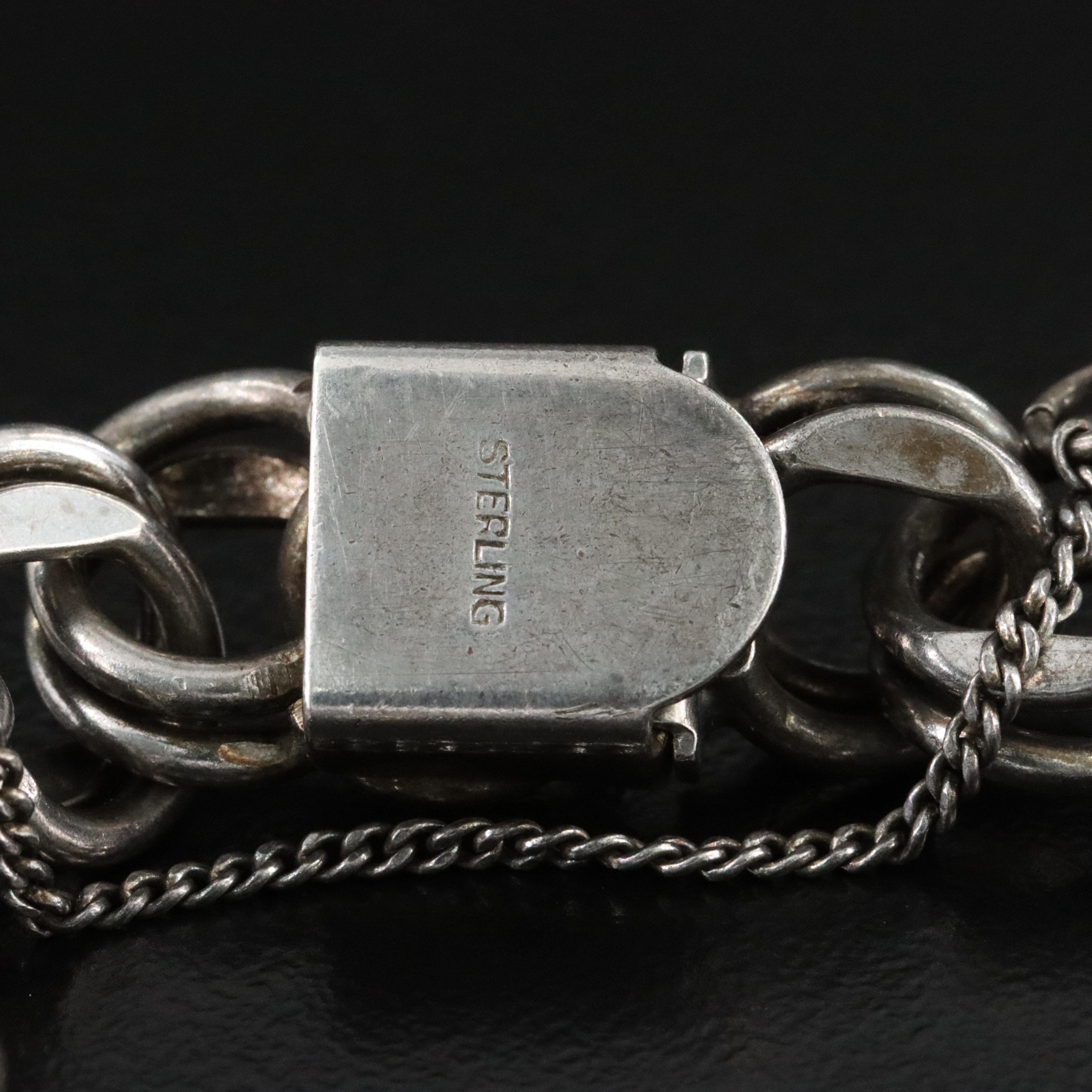 Vintage Sterling Glass, Enamel and Jasper Charm Bracelet