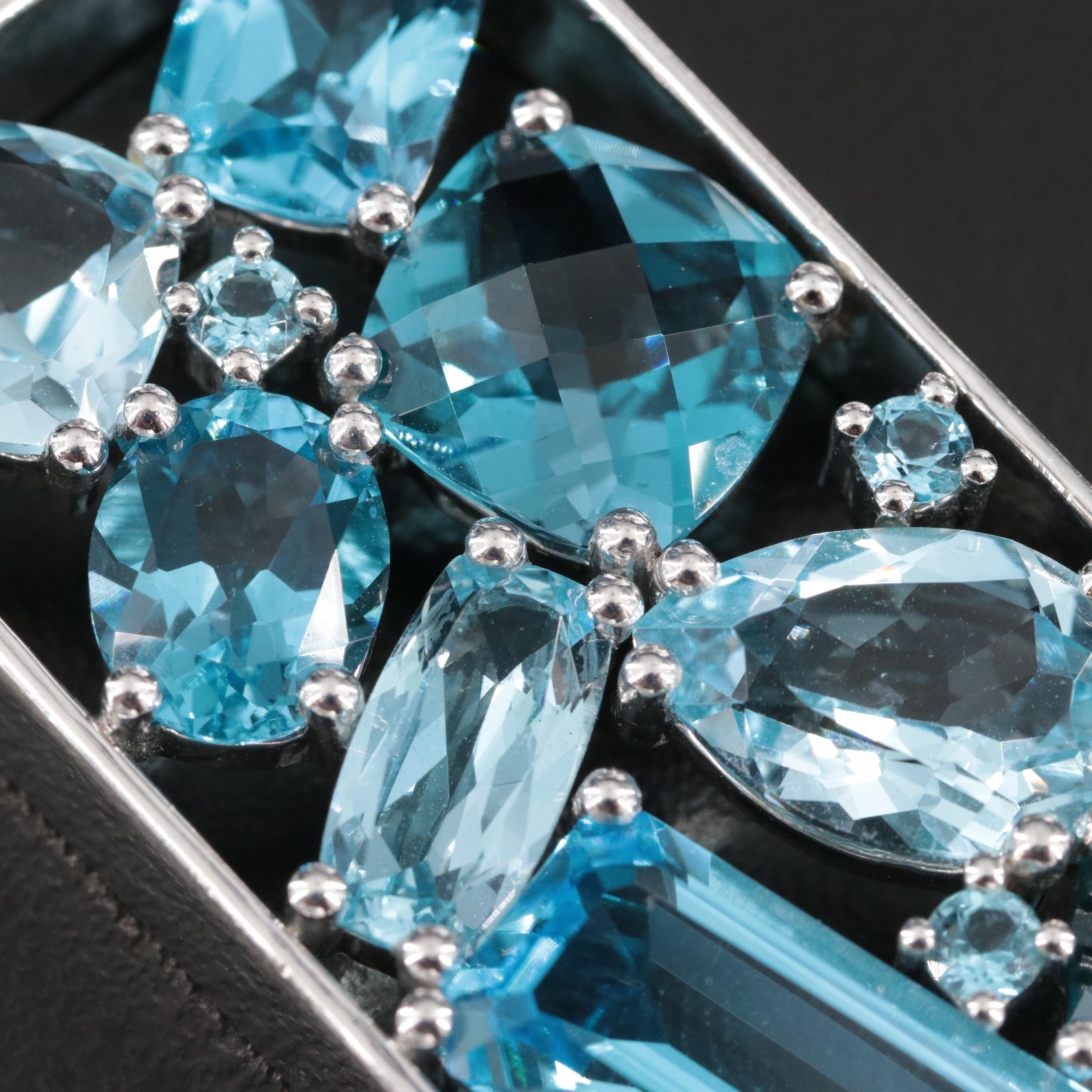 Sterling Swiss and Sky Blue Topaz Rectangular Pendant Necklace