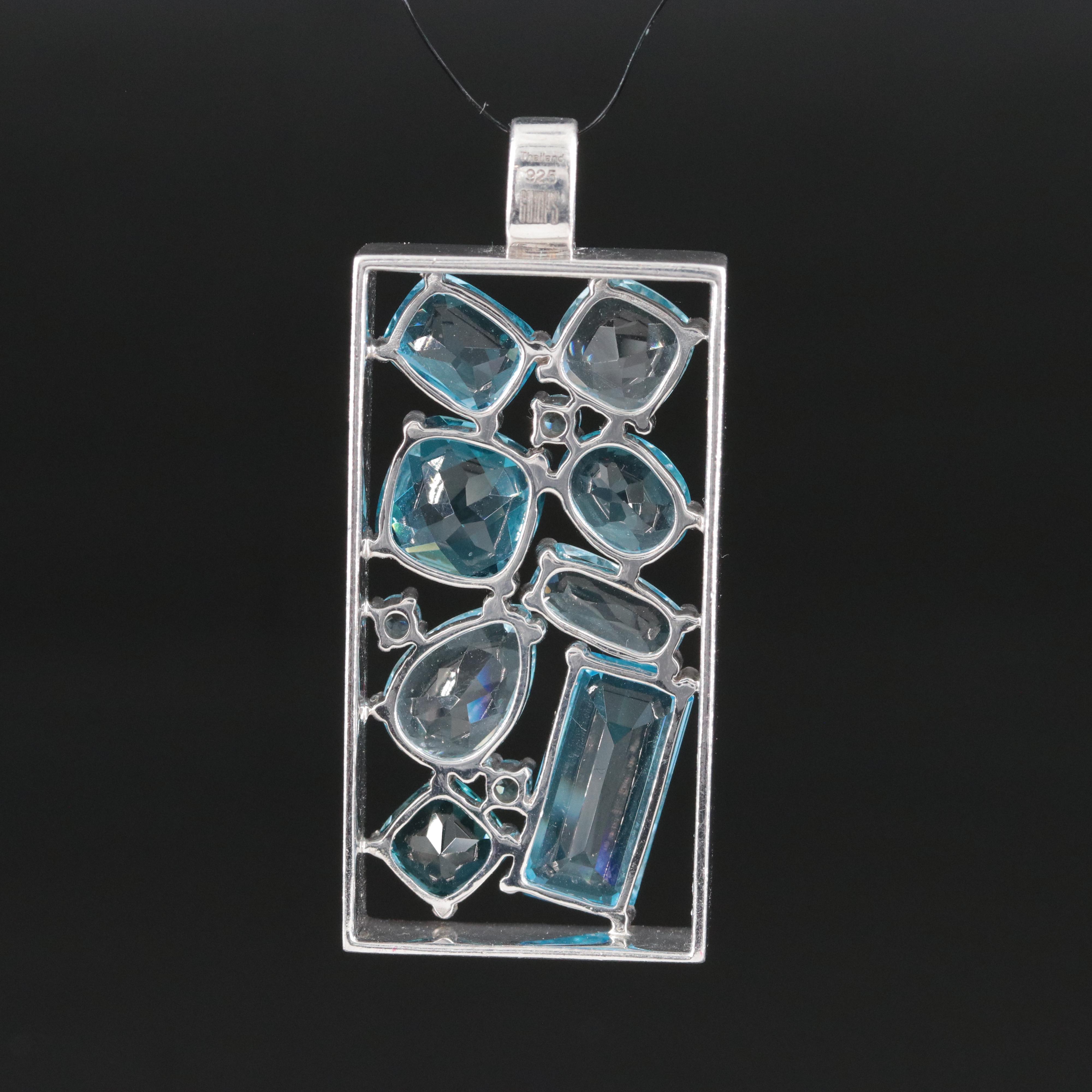 Sterling Swiss and Sky Blue Topaz Rectangular Pendant Necklace