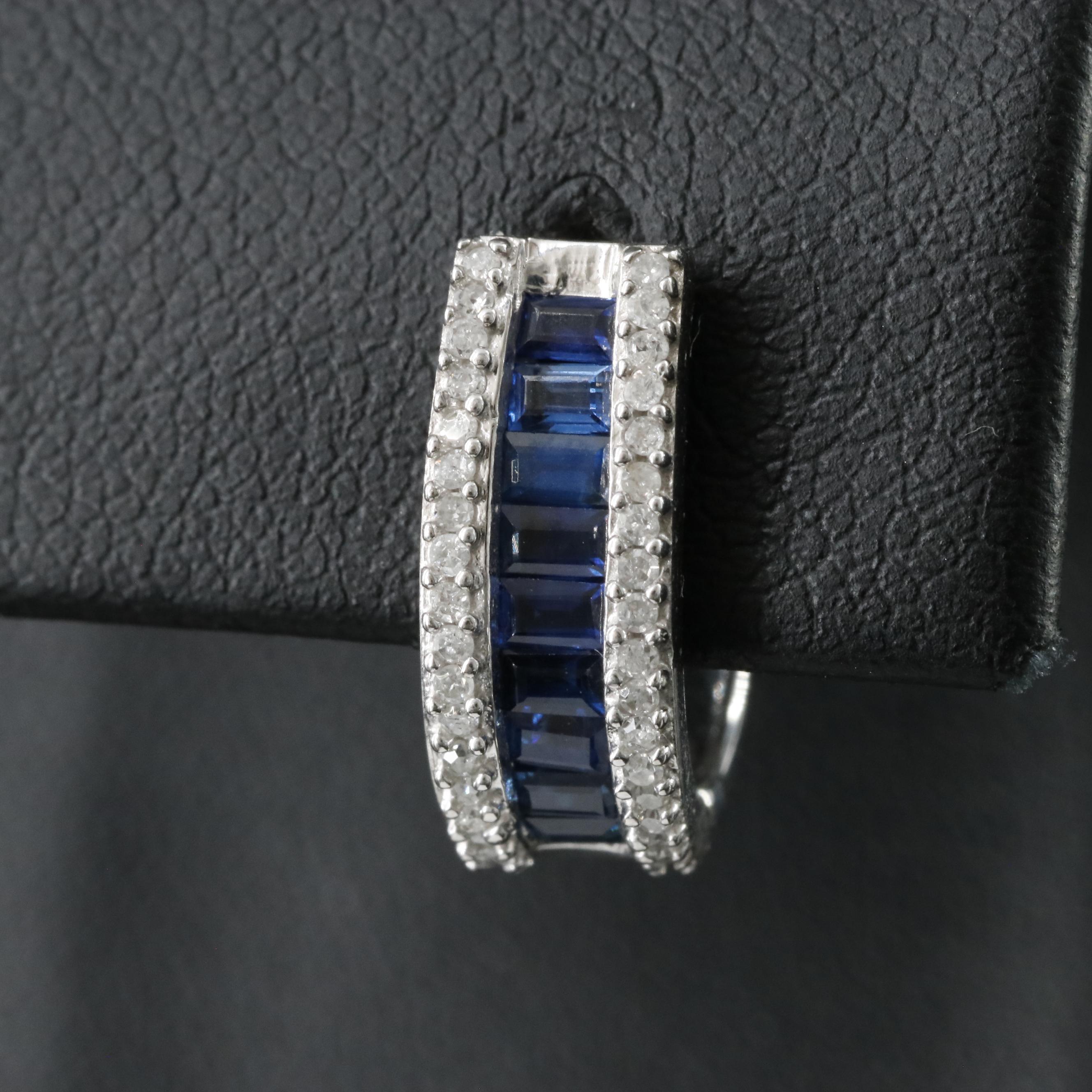 10K Sapphire and Diamond Huggie Hoop Earrings