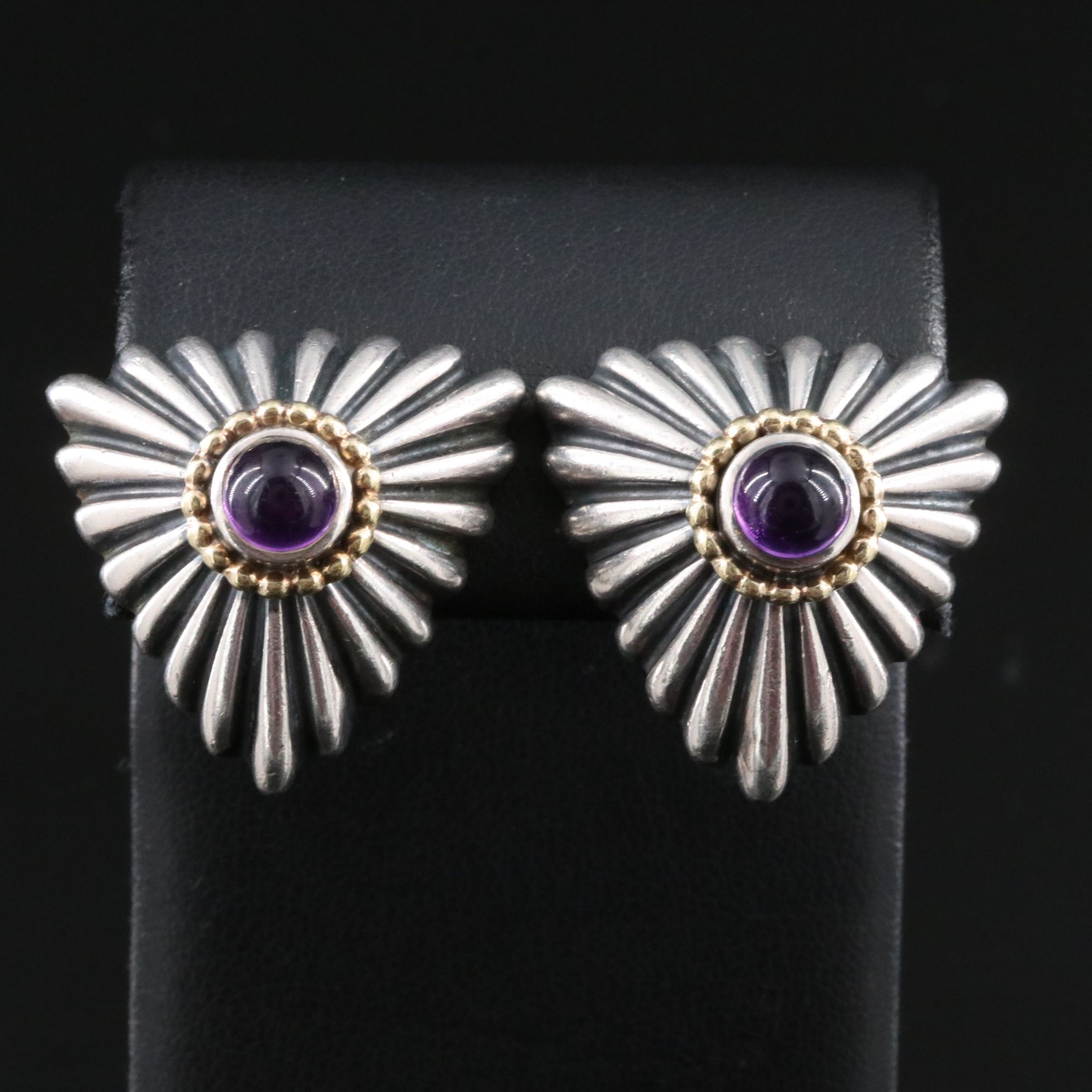 Lagos Sterling and Amethyst Clip Earrings with 18K Accents