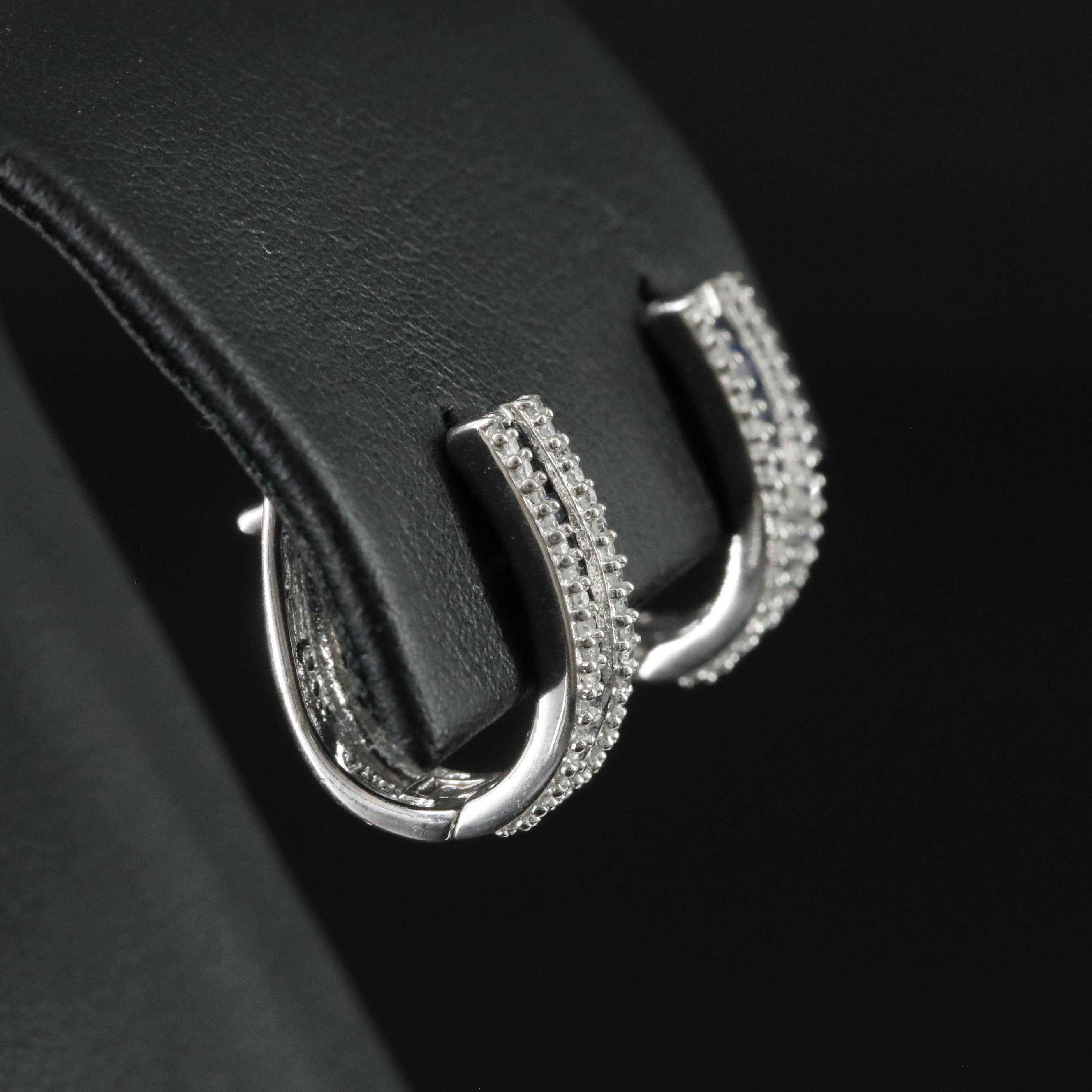 10K Sapphire and Diamond Huggie Hoop Earrings