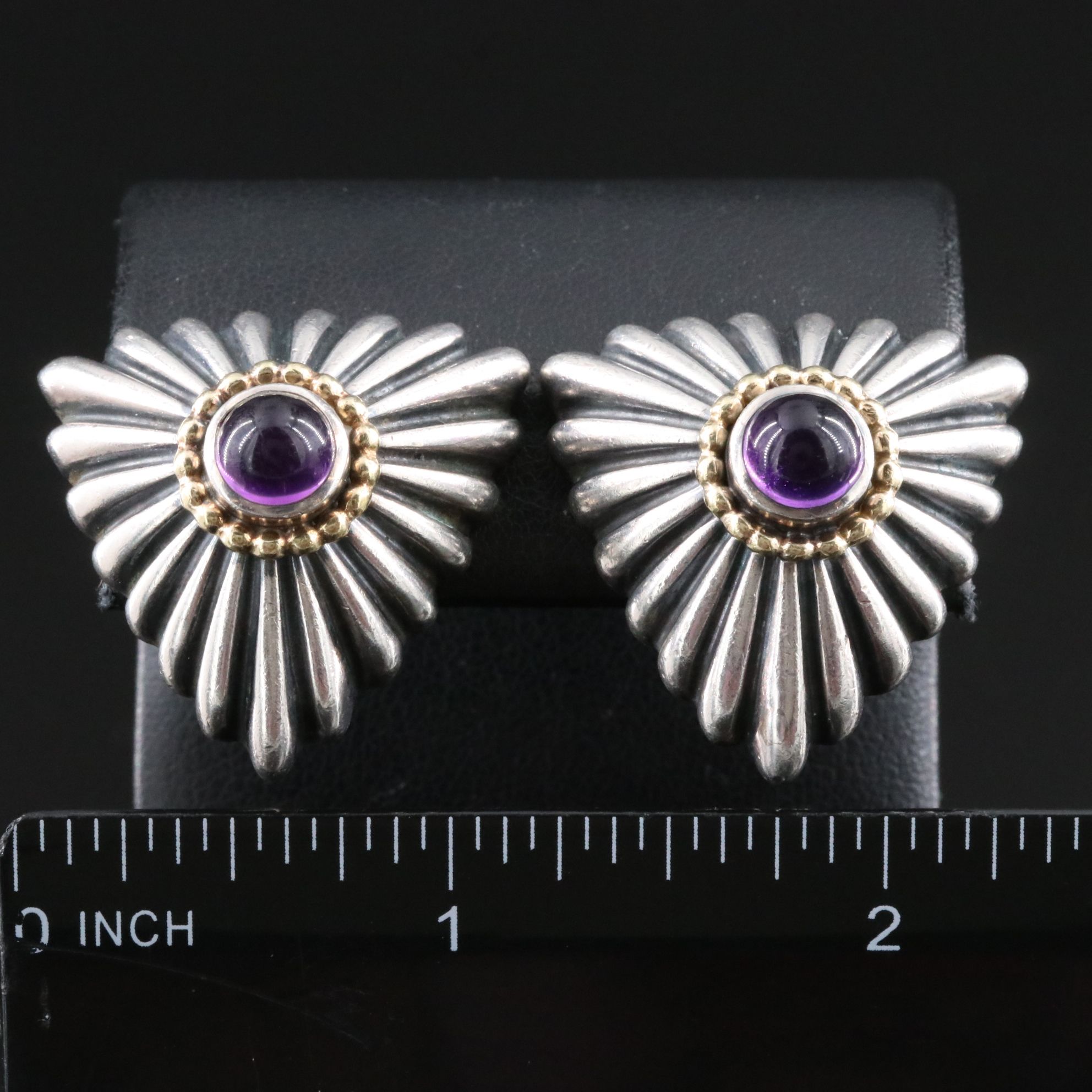 Lagos Sterling and Amethyst Clip Earrings with 18K Accents