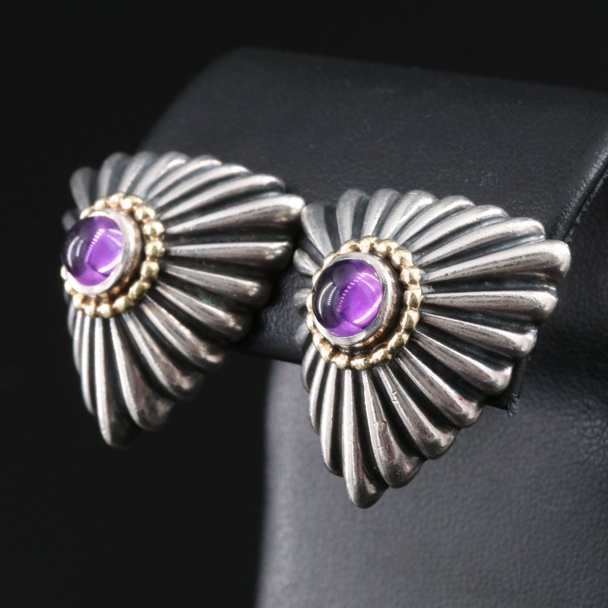 Lagos Sterling and Amethyst Clip Earrings with 18K Accents