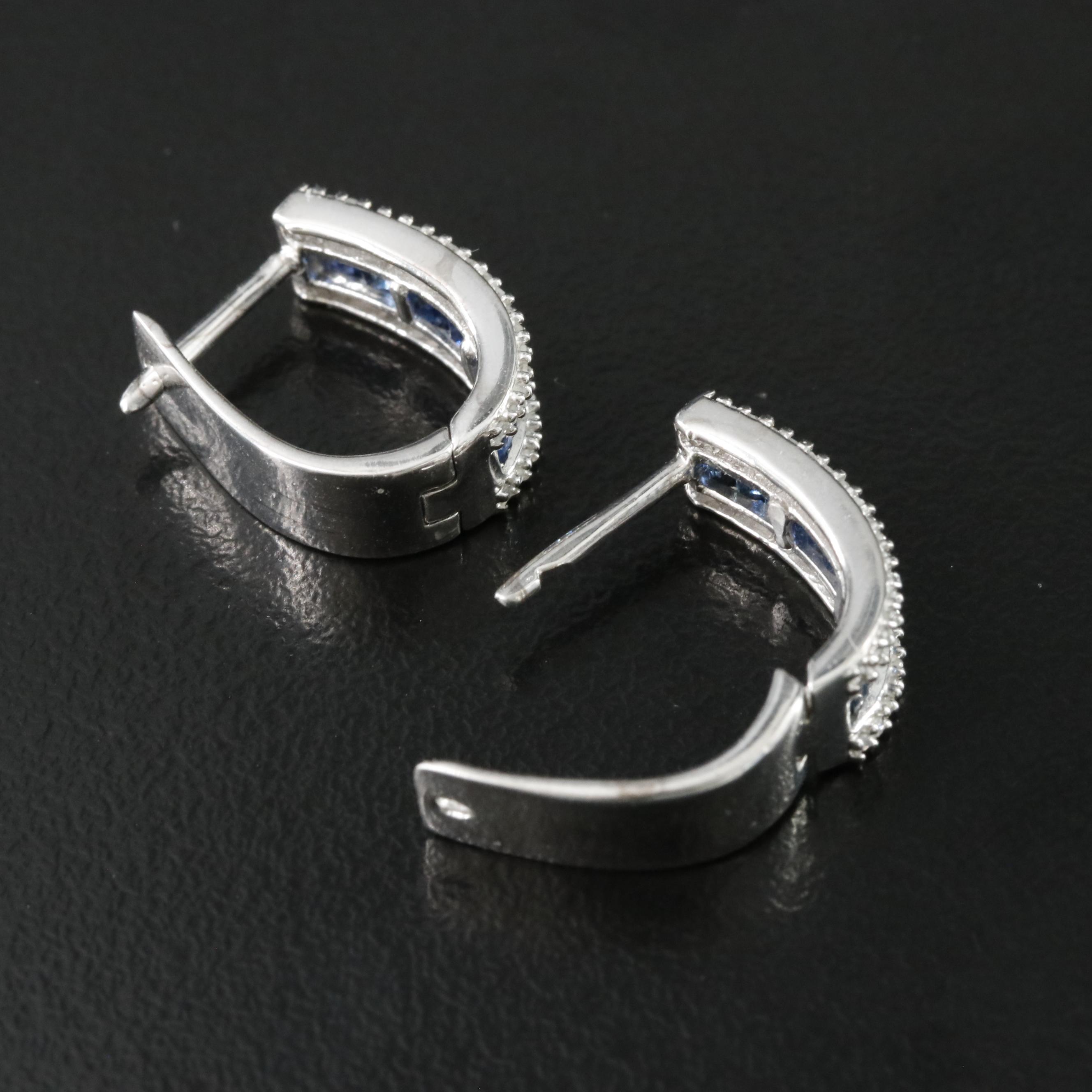 10K Sapphire and Diamond Huggie Hoop Earrings
