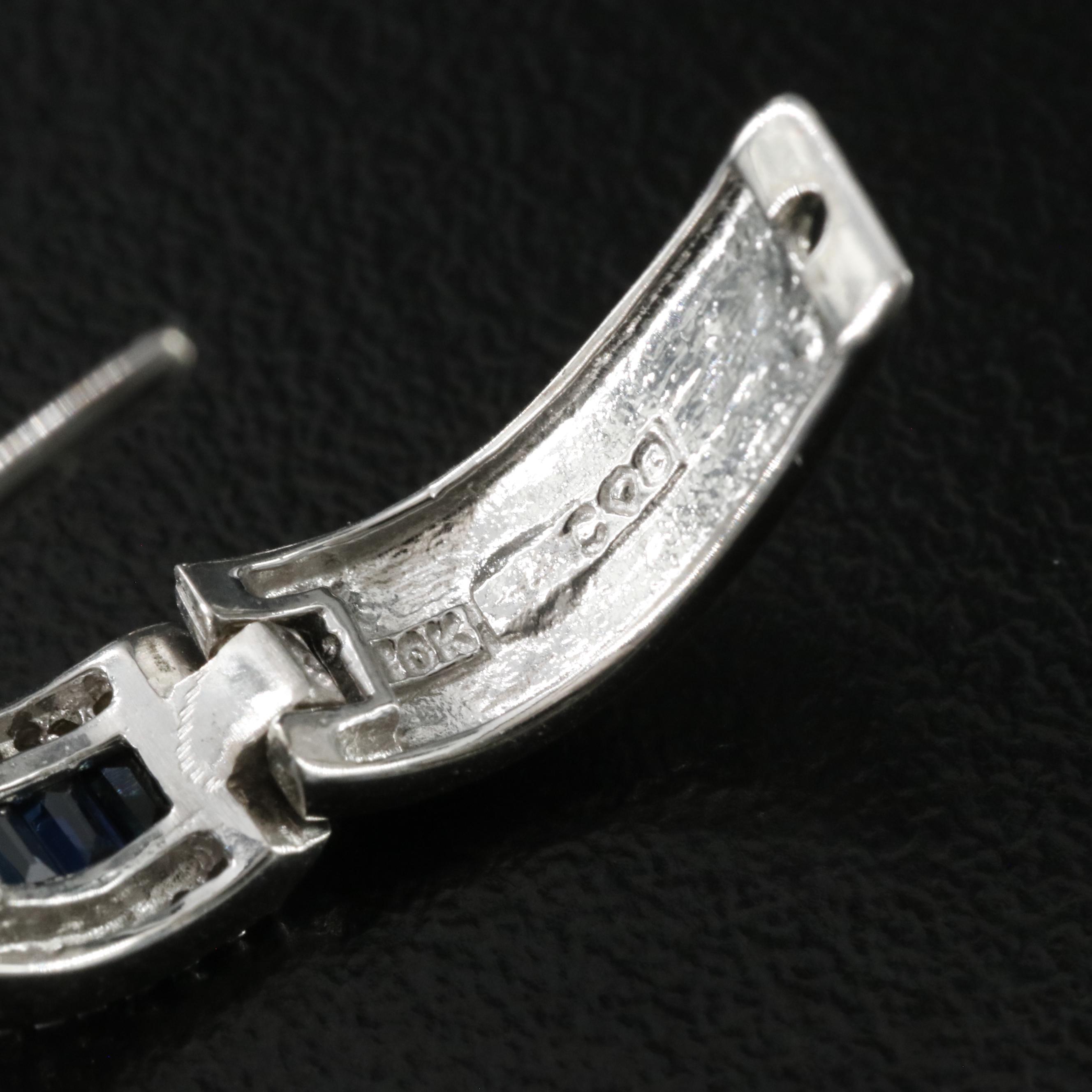 10K Sapphire and Diamond Huggie Hoop Earrings