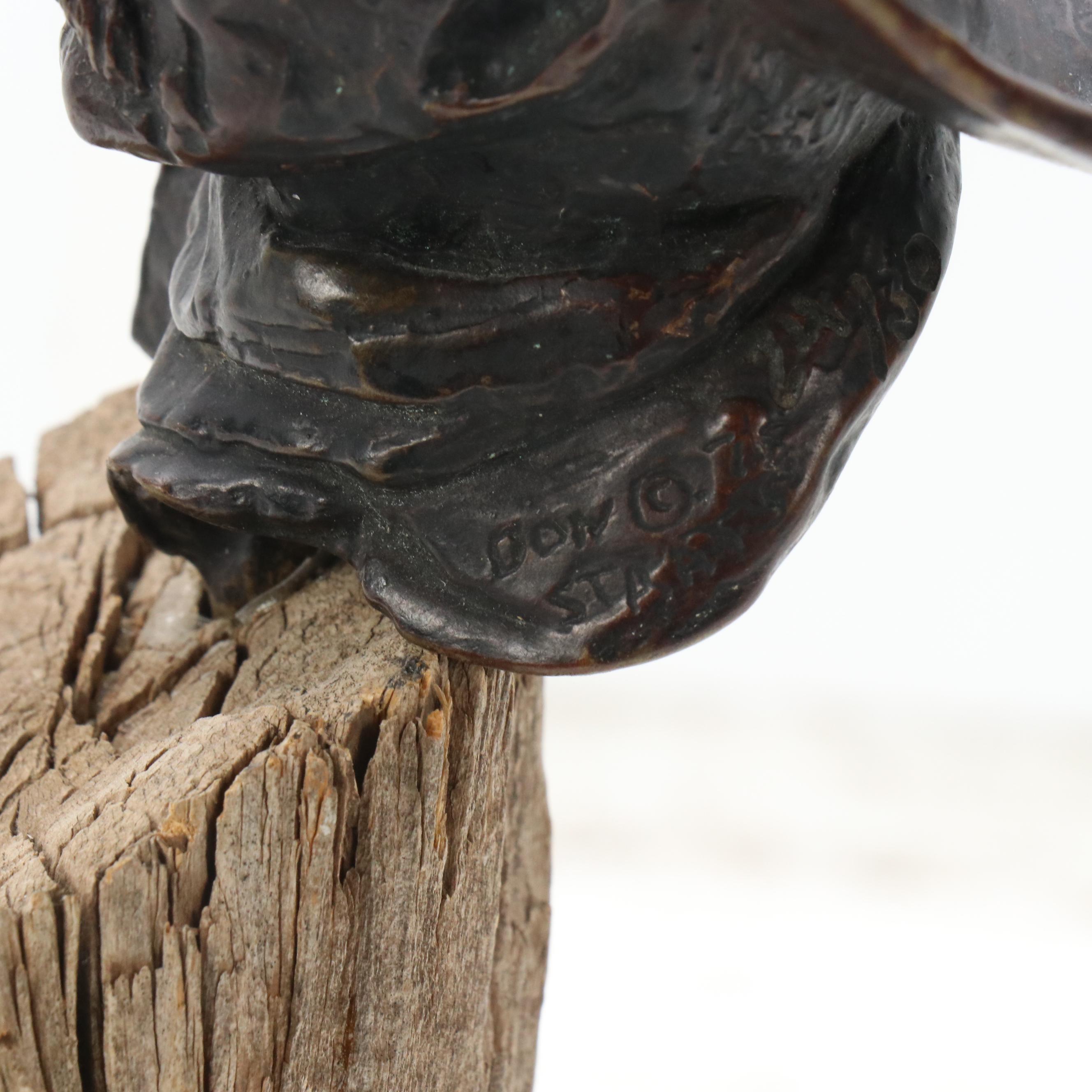 Don Staats Cowboy Bust Cast Bronze Sculpture on Wood Base