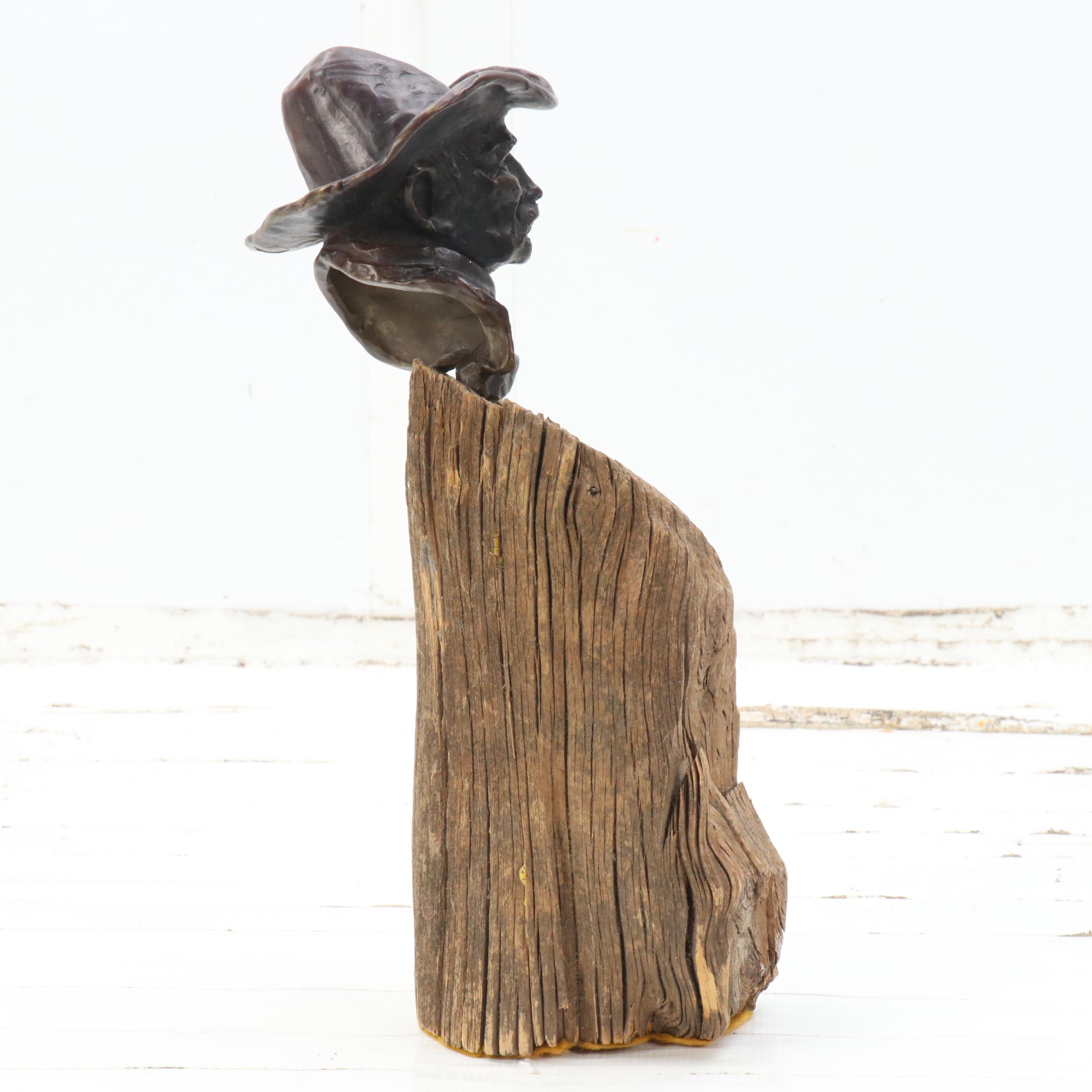 Don Staats Cowboy Bust Cast Bronze Sculpture on Wood Base
